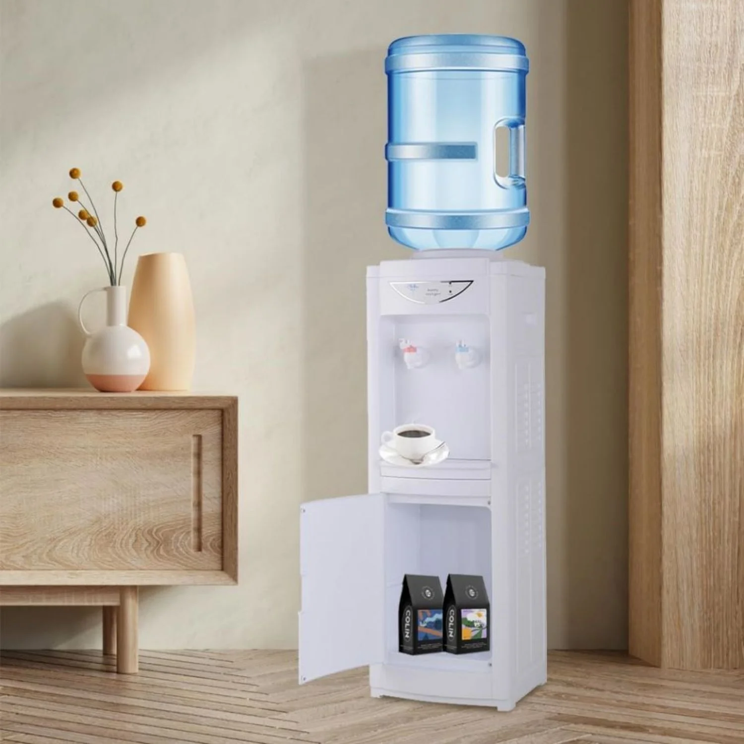 Water Cooler Dispenser 5 Gallon, Water Dispenser Hot & Cold Top-Loading Water Cooler for 5 Gallon Bottle with Child Safety Lock Removable Drip Tray & Storage Cabinet for Home Office - Image 3