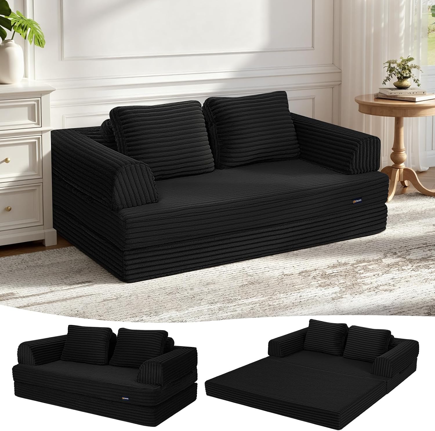 Convertible Futon Sofa Bed, 59" Folding Boneless Loveseat Small Couch