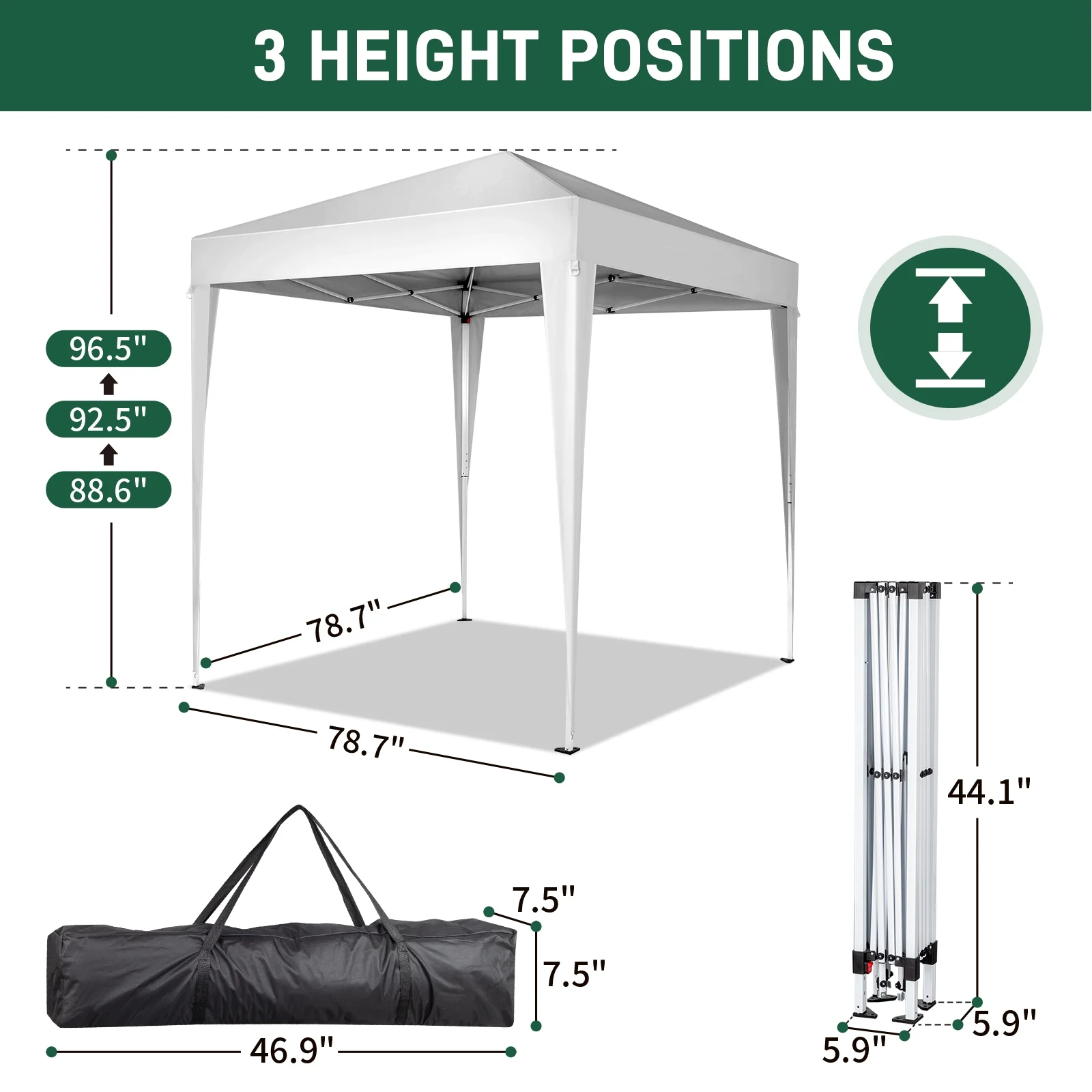 6.5x6.5ft Pop Up Canopy Tent - Instant White Gazebo w/ 4 Sidewalls, UPF 50+ & Carry Bag, 42 sq ft Shade for Camping/Patio (200x200cm) - Image 5