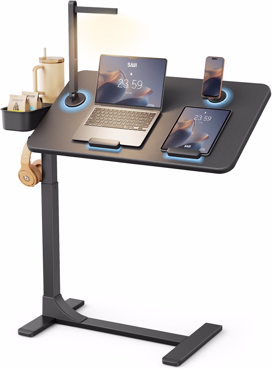 Magnetic Height and 360° Angle Adjustable Overbed Bedside Table Tray