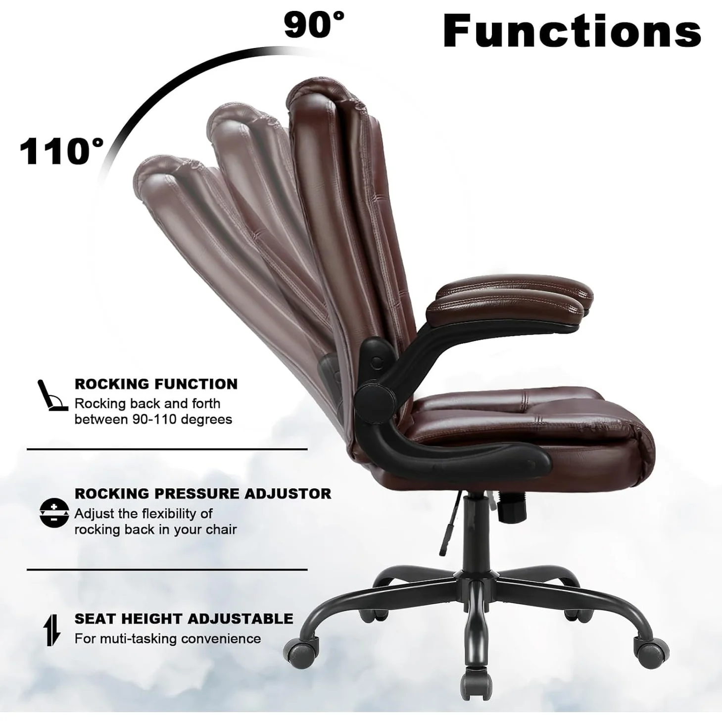 Big and Tall Ergonomic Office Chair, High Back Leather Executive Computer Chair with Padded Flip-Up Arms - Image 6