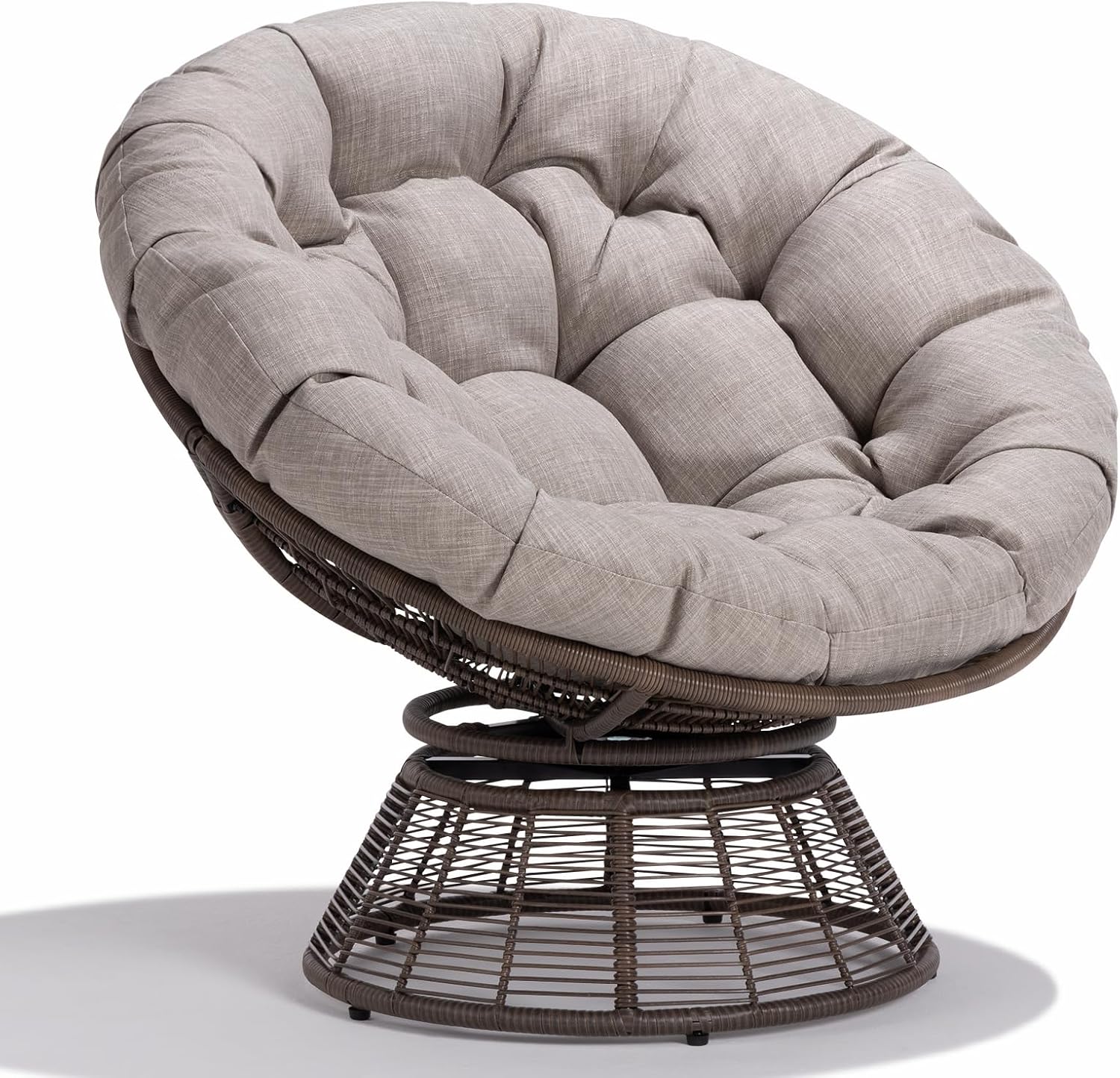 40" Wicker Papasan Chair, 360° Swivel, Arctic Snow, Brown Base - Image 2