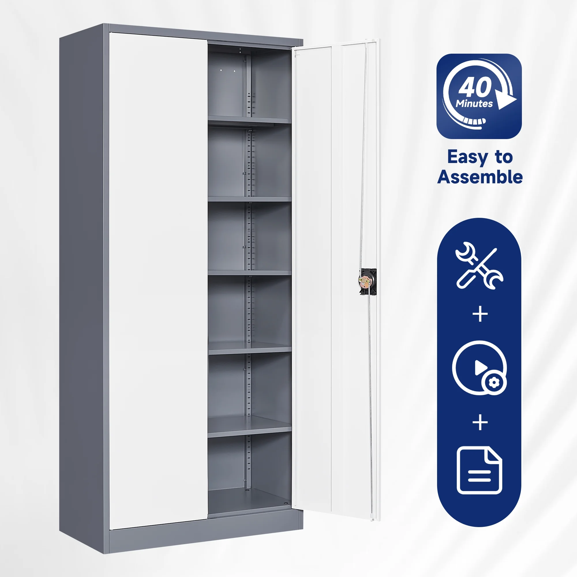 AUHUP Metal Storage Cabinet with Wheels, 73" Rolling Garage Storage Cabinets with 4 Adjustable Shelves & Locking Doors,Black Tool Cabinet for Garage,Home,Warehouse,Workshop - Image 26