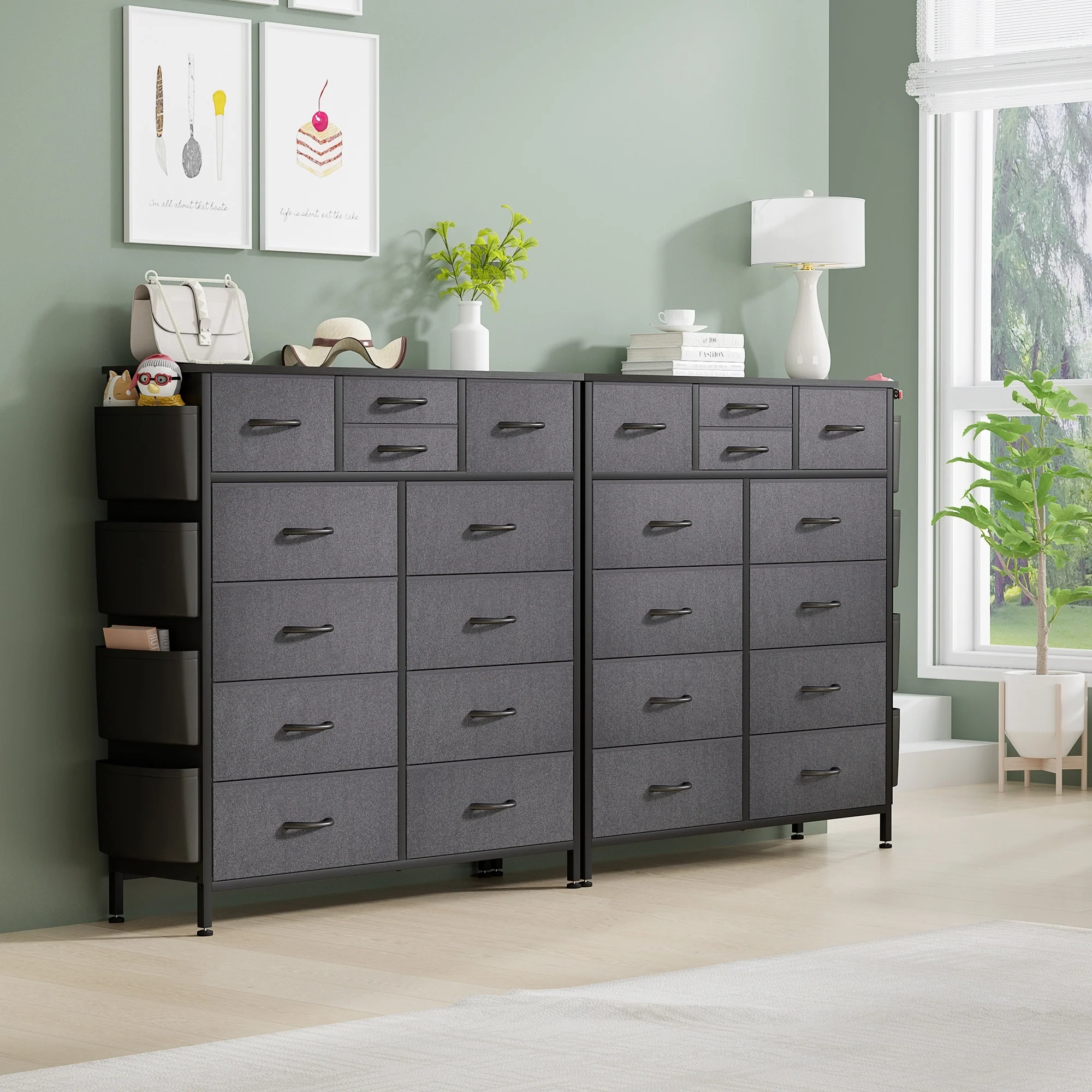 12 Drawer Fabric Dresser, Tall Bedroom Chest of Drawers with Storage - Image 19