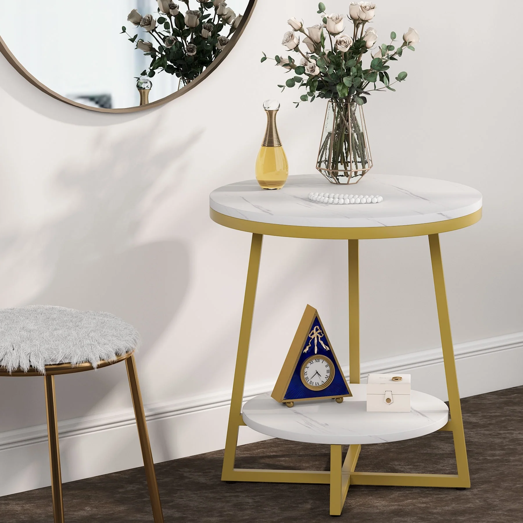 Industrial Round End Table, Small Side Table and Accent Coffee Table for Living Room and Bedroom - Image 17