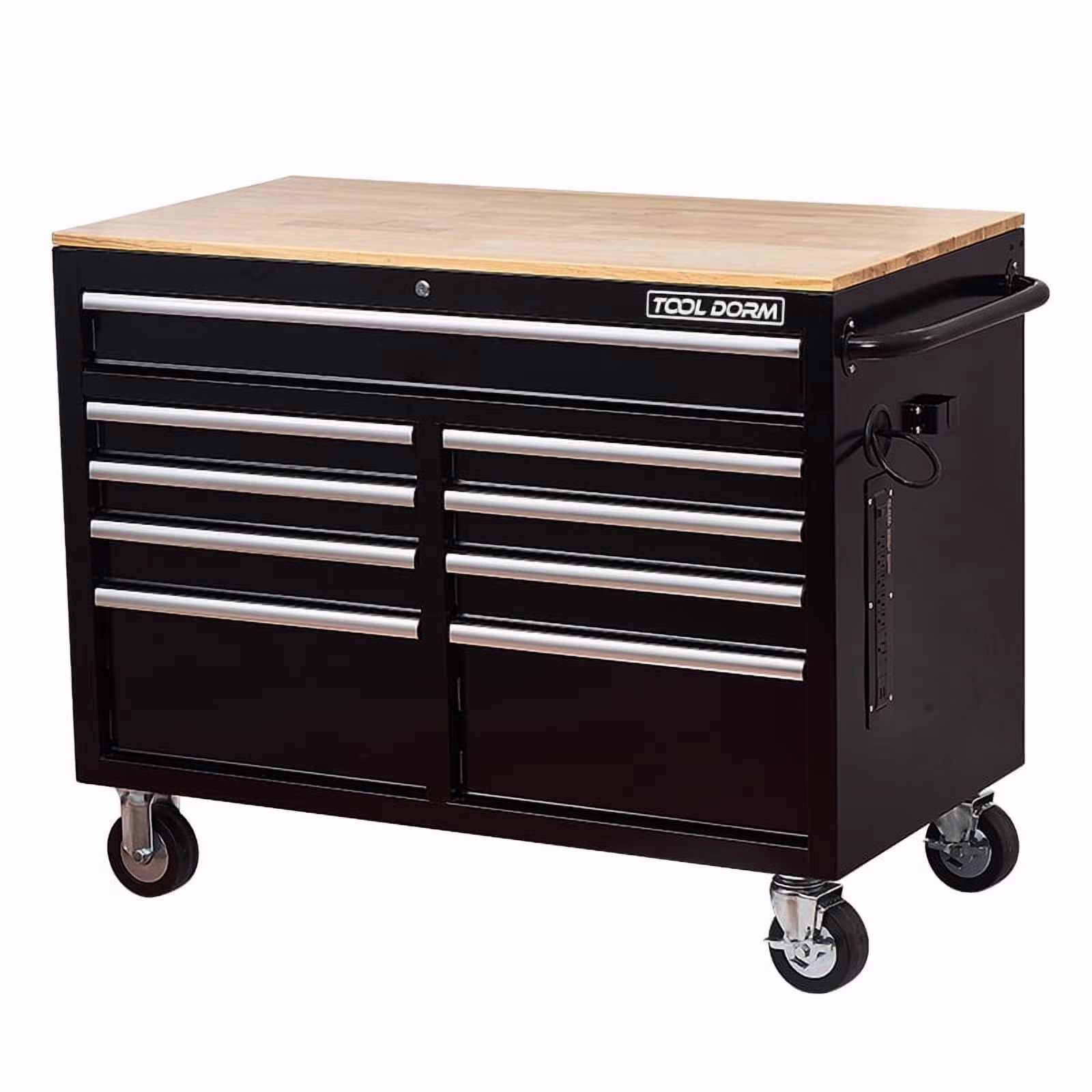 Rolling Tool Chest Extra-Deep 46In 9-Drawers, Mobile Tool Storage Cabinet/Work Bench with Wooden Top/Power Strip, Equipped with Casters, Handle, Liner, and Locking System, 1200 lbs Capacity
