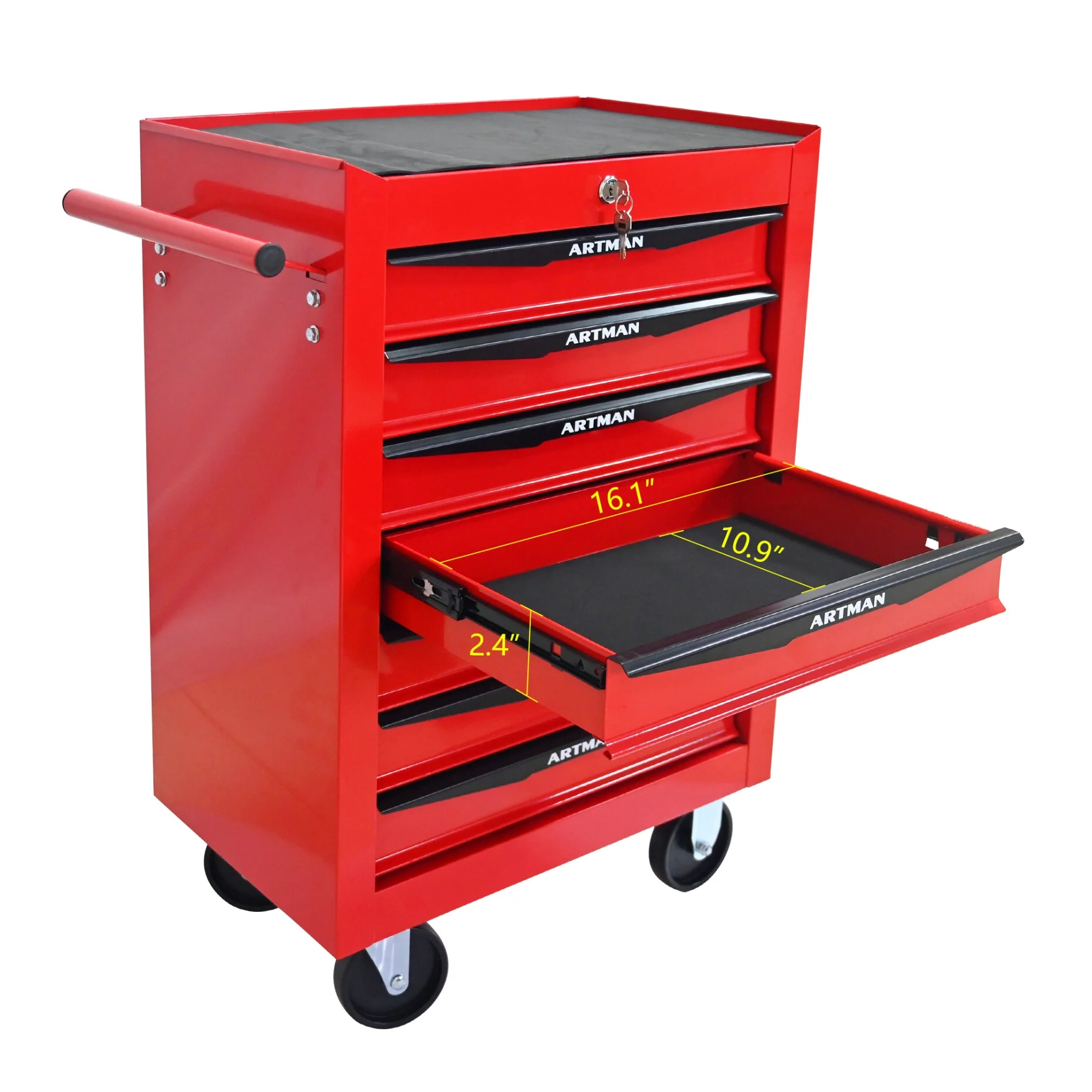 Rolling Steel Tool Chest with 7 Drawers, Ball Bearing Slides & 4-Wheel Mobility - Lockable Storage Cabinet for Workshop or Garage - Image 9