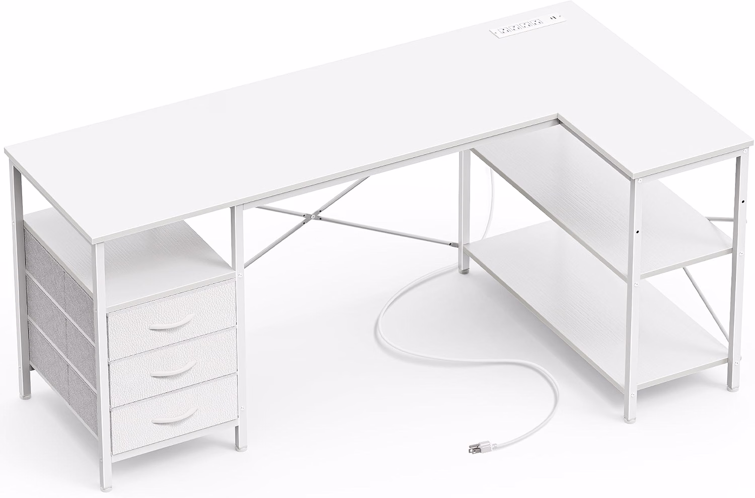 L Shaped Office Desk with Power Outlets & 3 Drawers - Image 6