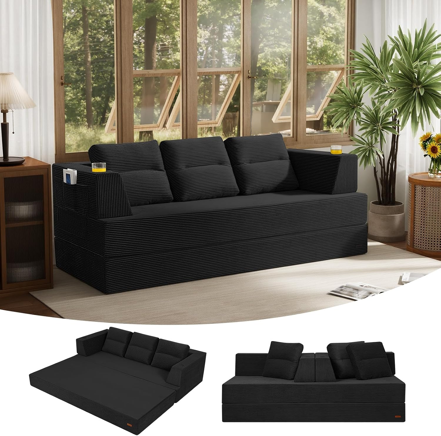 Convertible Futon Sofa Bed, 59" Folding Boneless Loveseat Small Couch - Image 24