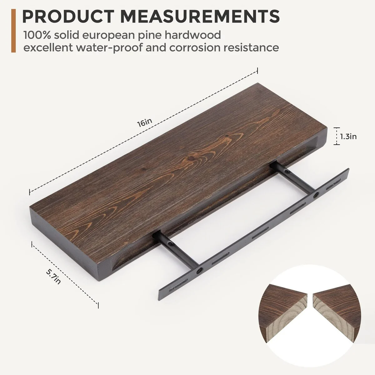 Set of 2 Handcrafted European Pine Floating Wall Shelves, Natural Rustic Wood - Image 4