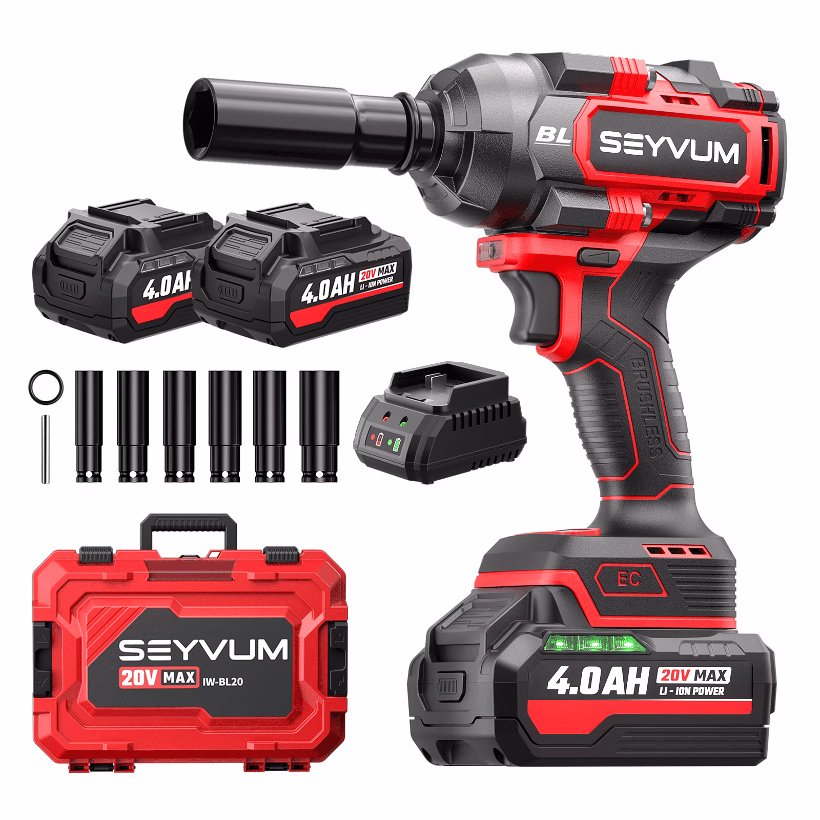 Cordless Impact Wrench, 1/2" Impact Gun, Max Torque 440 Ft-lbs (600 N.m) Heavy Duty Cordless Impact Driver, 3500 RPM Electric Impact Drill, 20V Brushless, 2x4.0Ah Li-ion Battery, 4Pcs Impact Sockets - Image 3