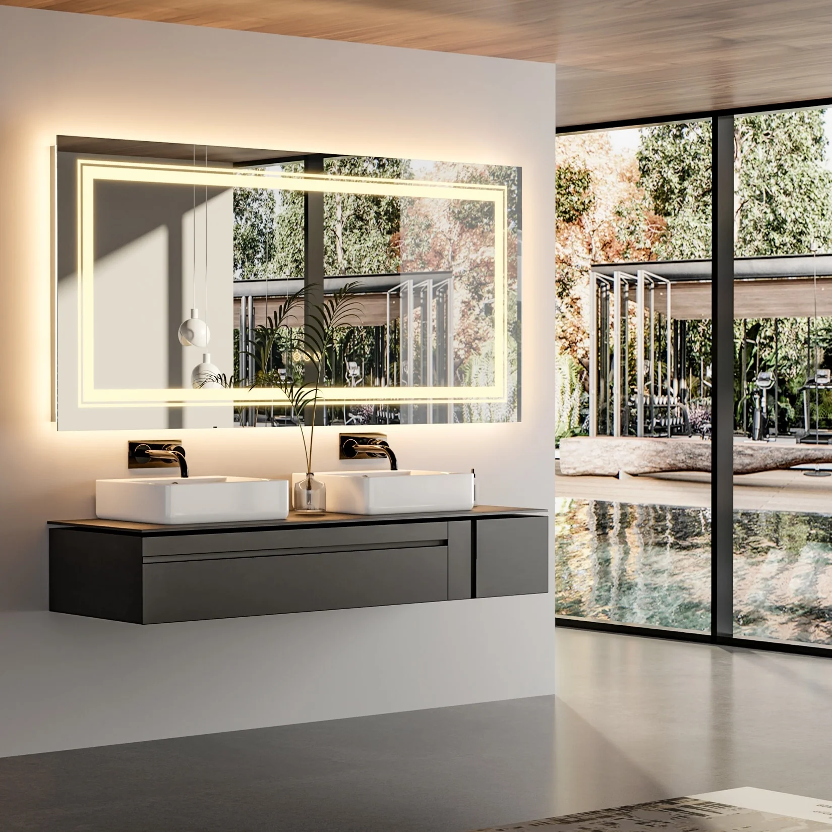 Extra Large LED Lighted Bathroom Mirror, Anti-Fog Wall Mounted Vanity Mirror with 3 Colors - Image 31