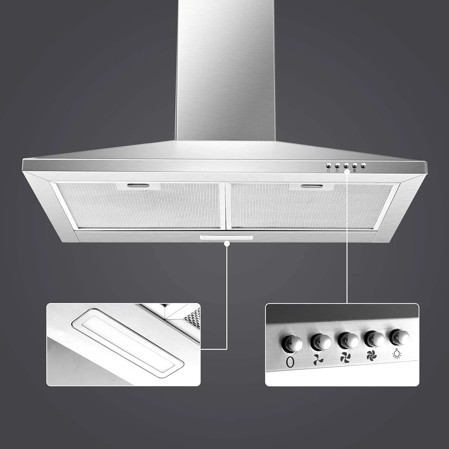30 Inch Wall Mount Stainless Steel Range Hood, Modern Kitchen Exhaust Vent Hood with LED Light - Image 8