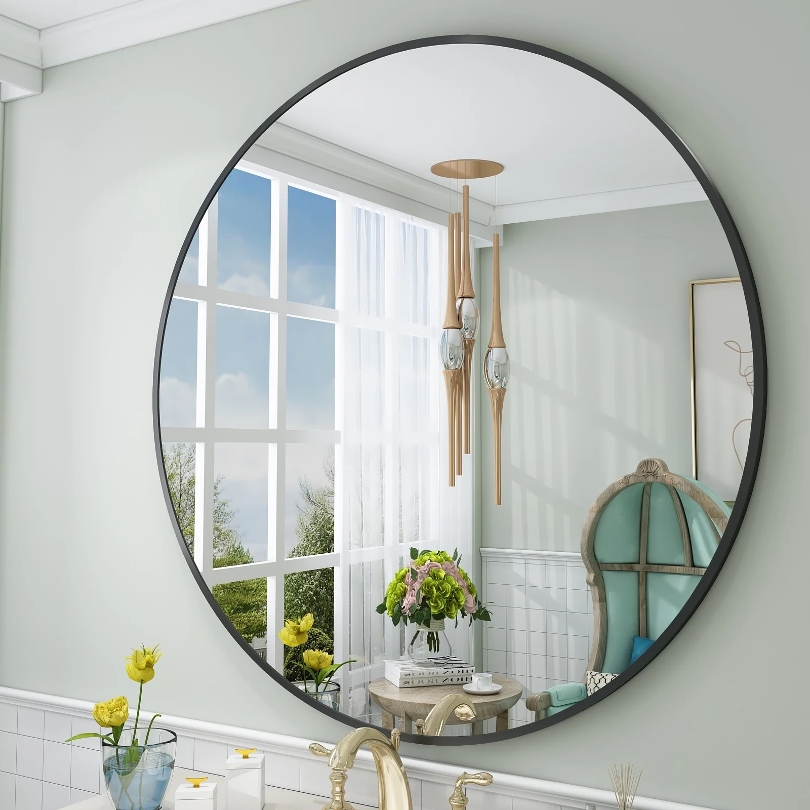 Round Metal Black Frame Bathroom Vanity Mirror, Wall Mounted Decorative Mirror - Image 33