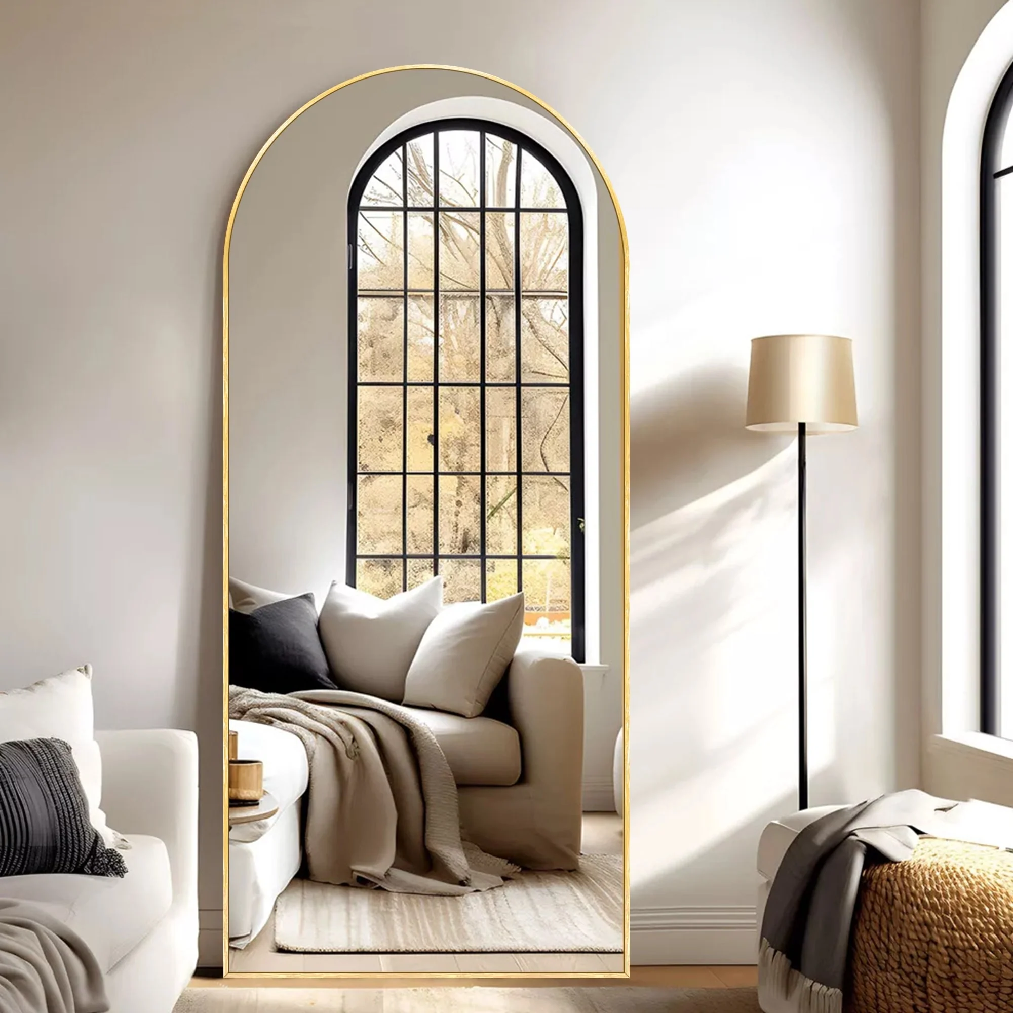 Modern Arched Full Length Floor Mirror, Aluminum Alloy Frame Standing Full Body Mirror - Image 6