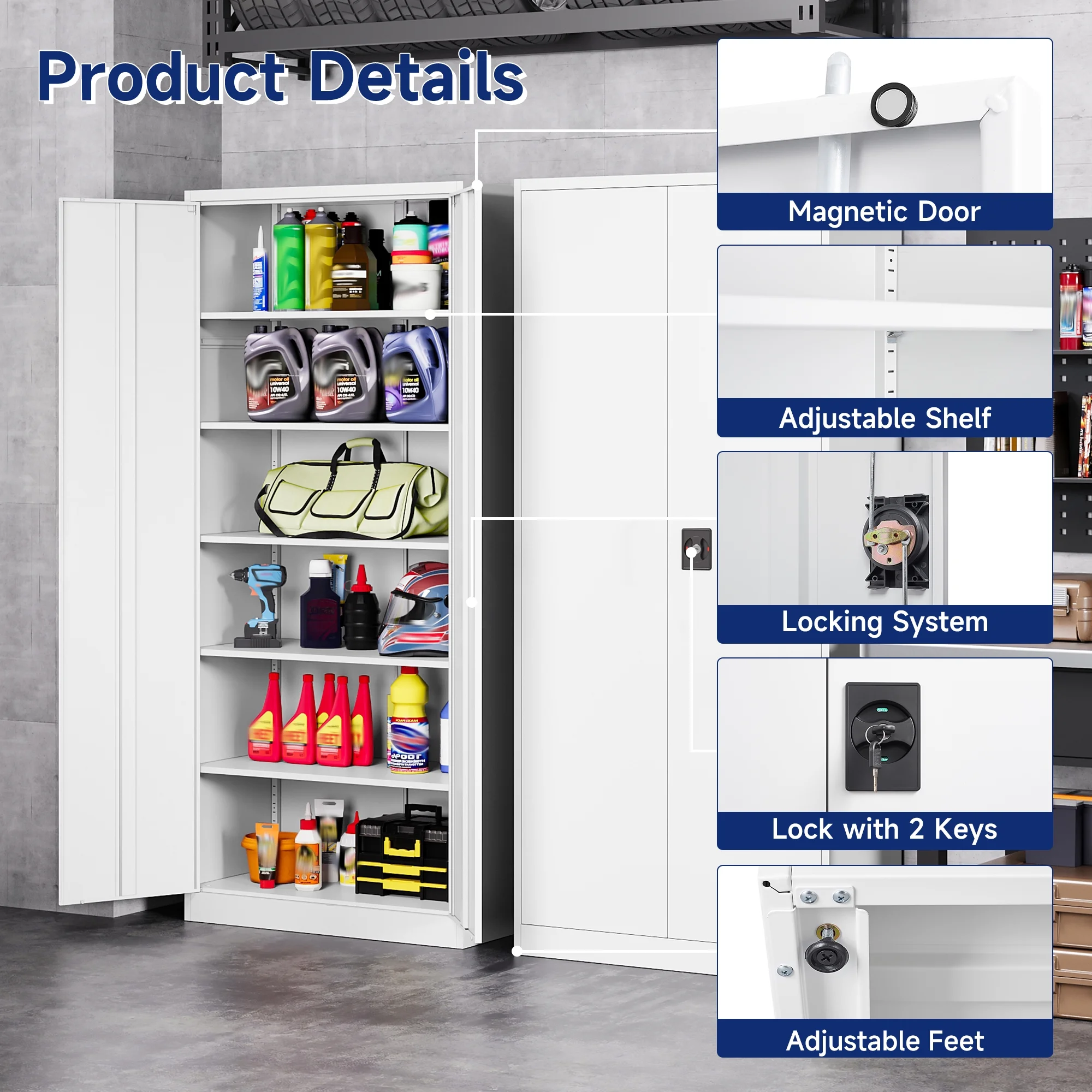 AUHUP Metal Storage Cabinet with Wheels, 73" Rolling Garage Storage Cabinets with 4 Adjustable Shelves & Locking Doors,Black Tool Cabinet for Garage,Home,Warehouse,Workshop - Image 30