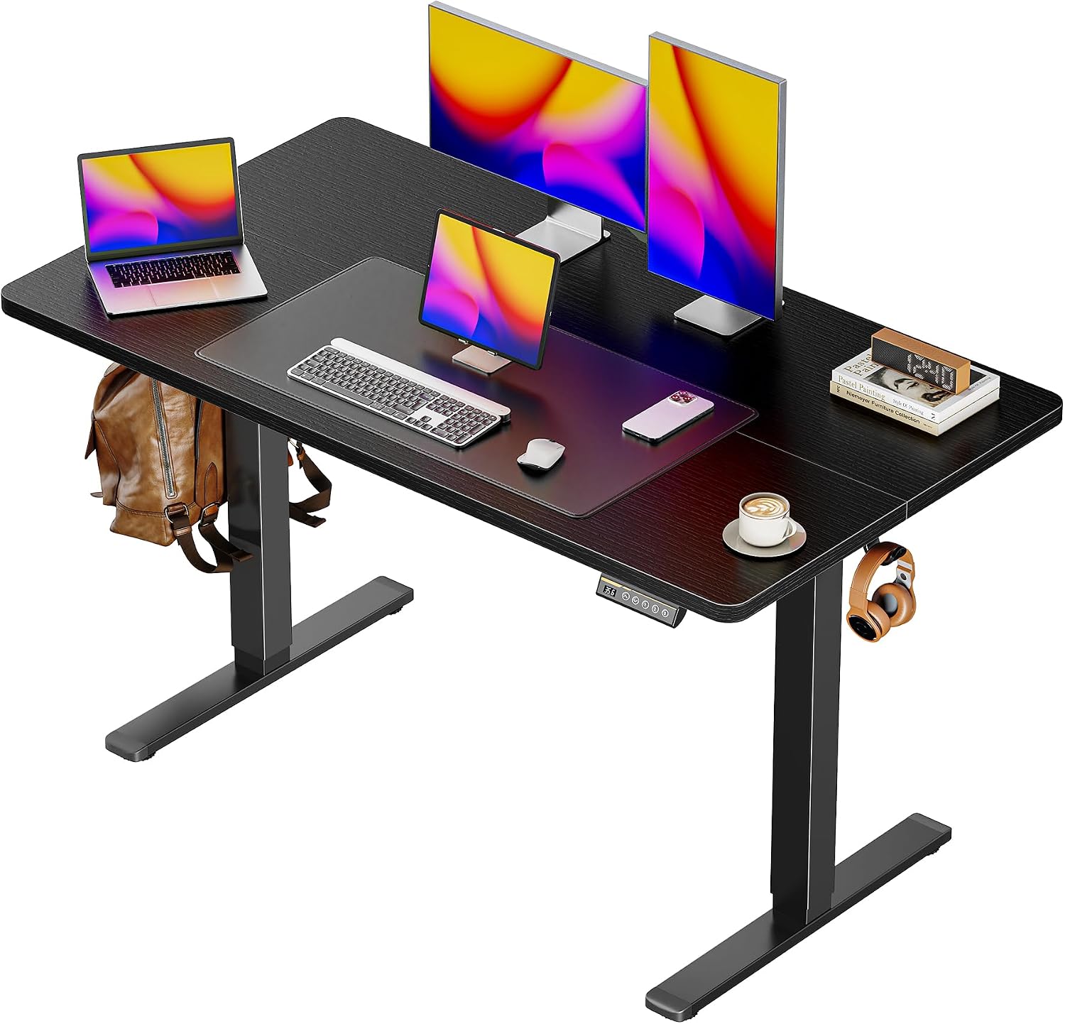55 x 28 Large Electric Standing Desk, Height Adjustable Computer Desk, 27.6" Deep Desktop, Stand up Gaming Office Desk with 2 Hooks, 3 Preset Heights, for Home Office, Rustic Brown - Image 20