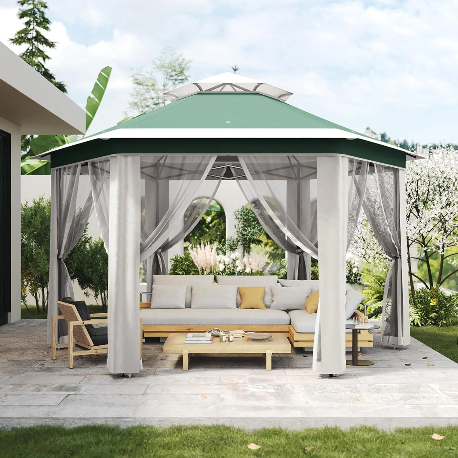 13x13 Gazebo Outdoor Canopy Shelter,Instant Patio Gazebo Sun Shade Canopy Tent with 6 Zippered Mesh Netting and Strong Steel Frame for Lawn,Garden,Backyard,Deck Party - Image 4