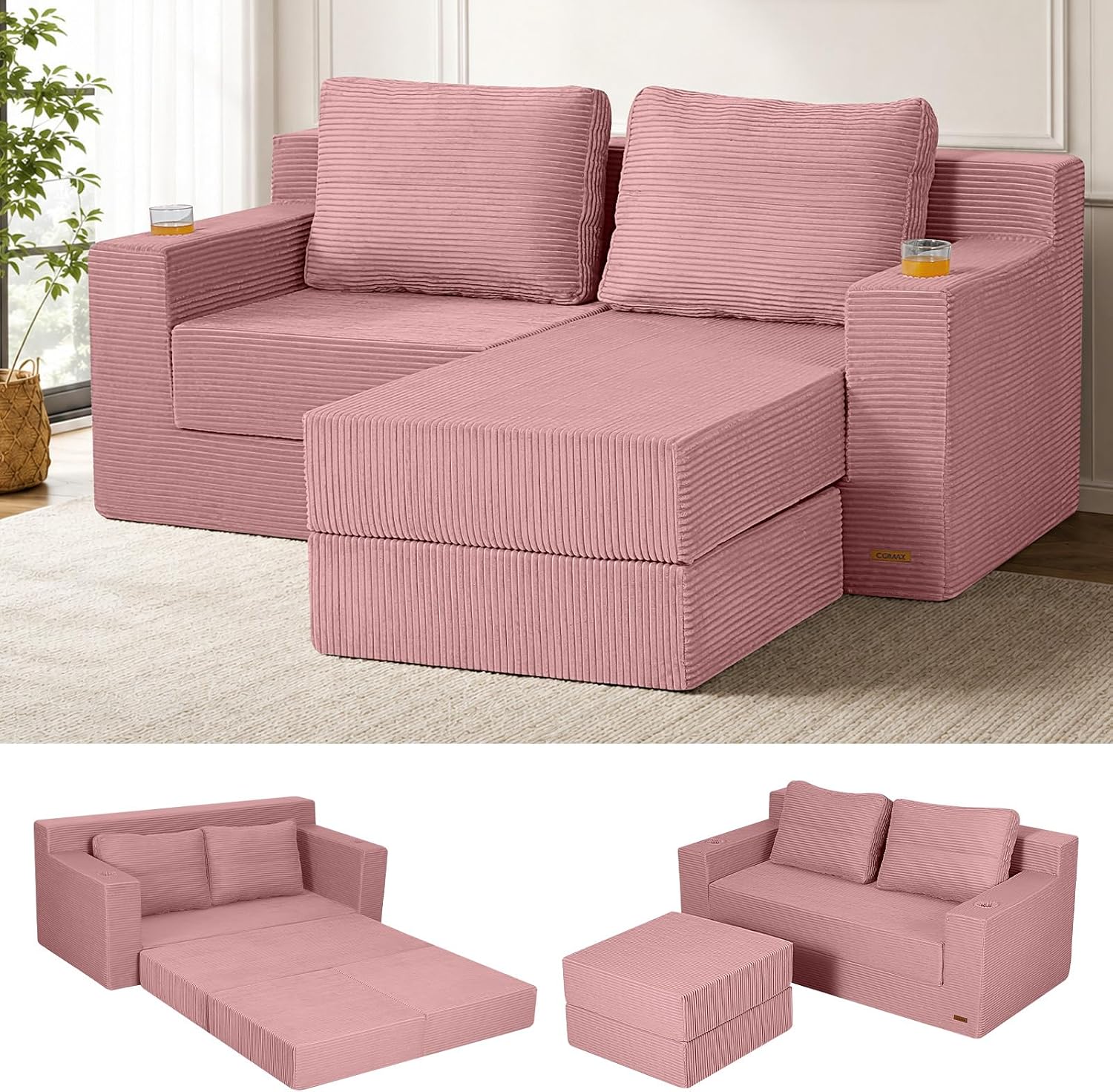 Convertible Futon Sofa Bed, 59" Folding Boneless Loveseat Small Couch - Image 20