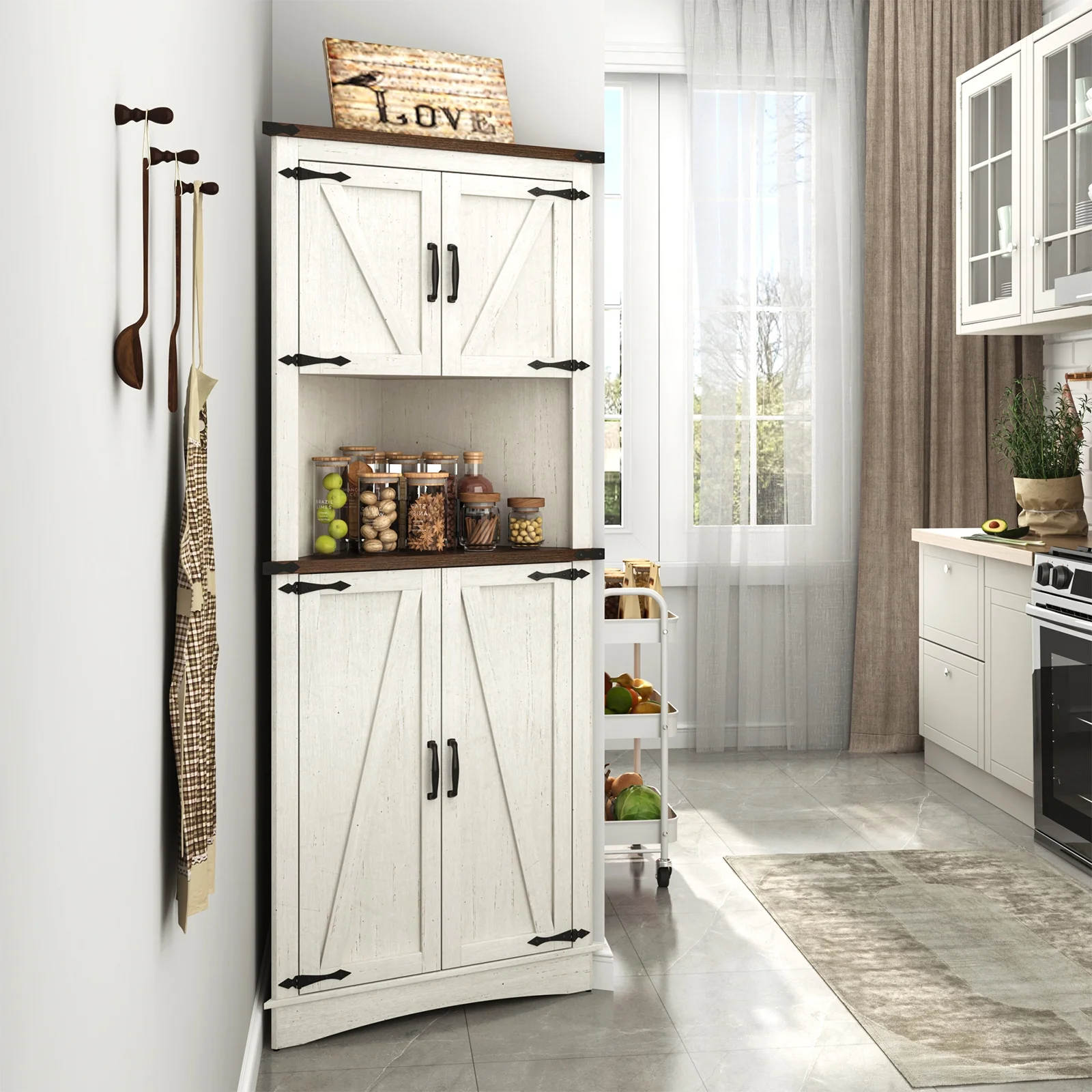 Blotout 68" Tall Farmhouse Corner Cabinet with 4 Doors, 28.3" W Barn Door Storage Cabinet with Adjustable Shelves, 5 Tier Corner Storage Cabinet for Bathroom,Living Room,Kitchen - Image 10