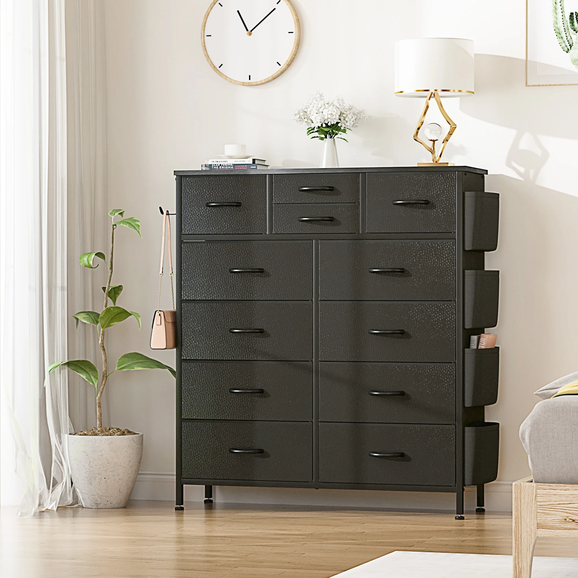 12 Drawer Fabric Dresser, Tall Bedroom Chest of Drawers with Storage - Image 12