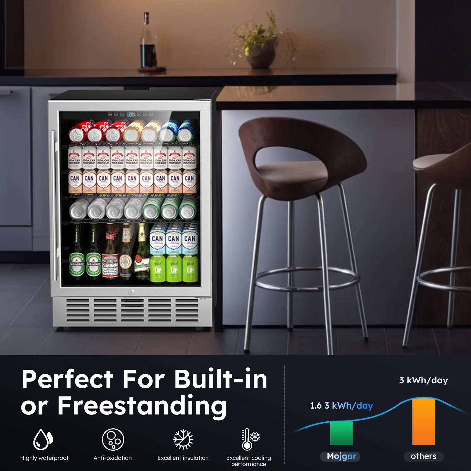 QAUSOU 24 Inch Under Counter Double Drawer Fridge, Weather Proof Stainless Steel Outdoor Beverage Refrigerator for Patio - Image 18