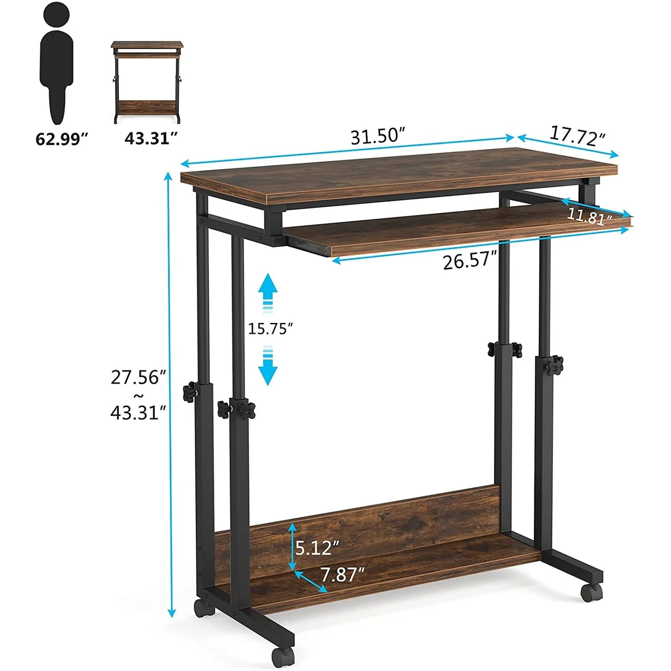 Height Adjustable Laptop Desk, Portable Sofa and Bed Table for Work and Study - Image 16