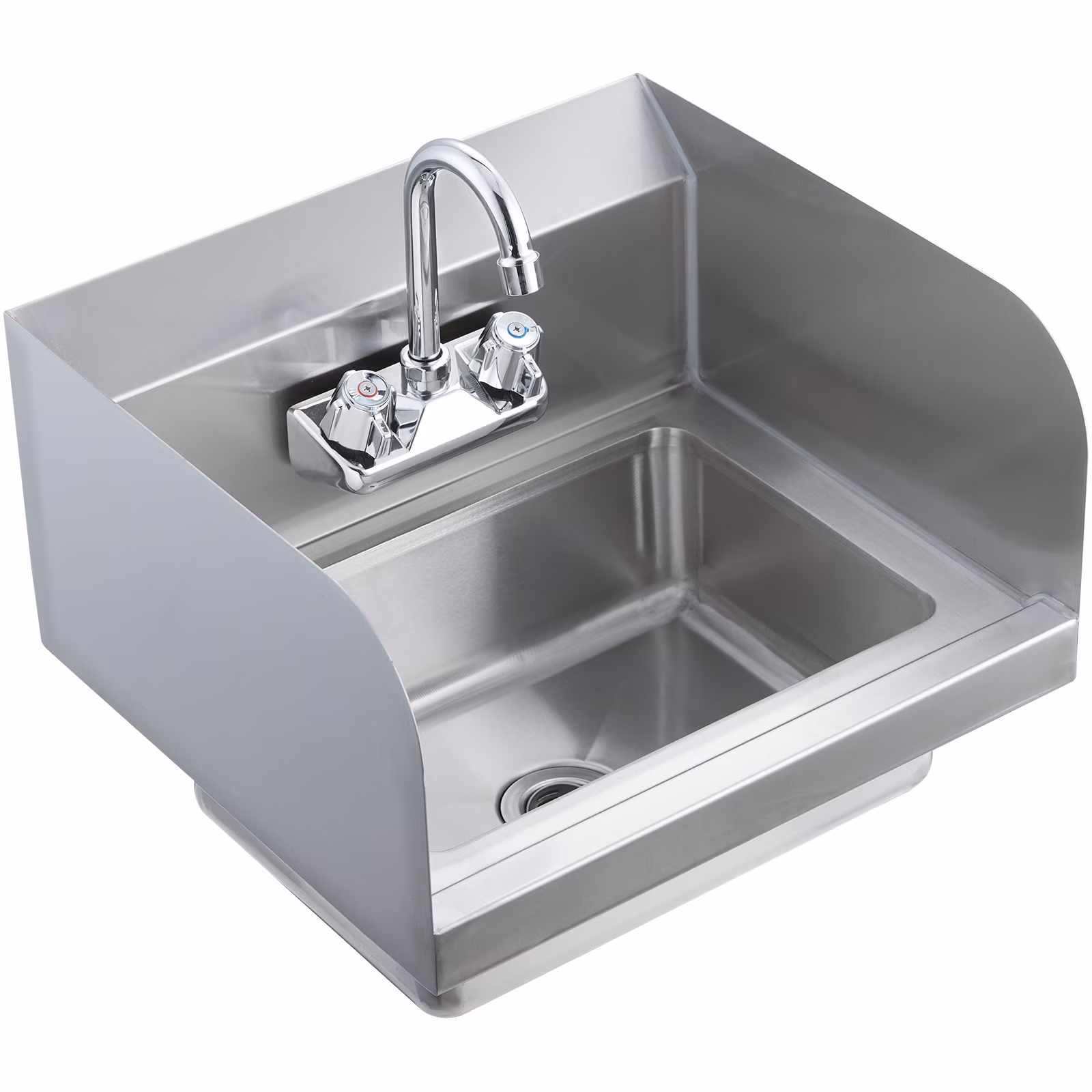 KFFKFF Industrial Hand Basin with Tap and Side Guard, Steel Basin for Cleaning, Compact Hand Cleaning Basin, Wall-Fitted Washbasin for Diner, Garage and Residence, 17x12.8 inch