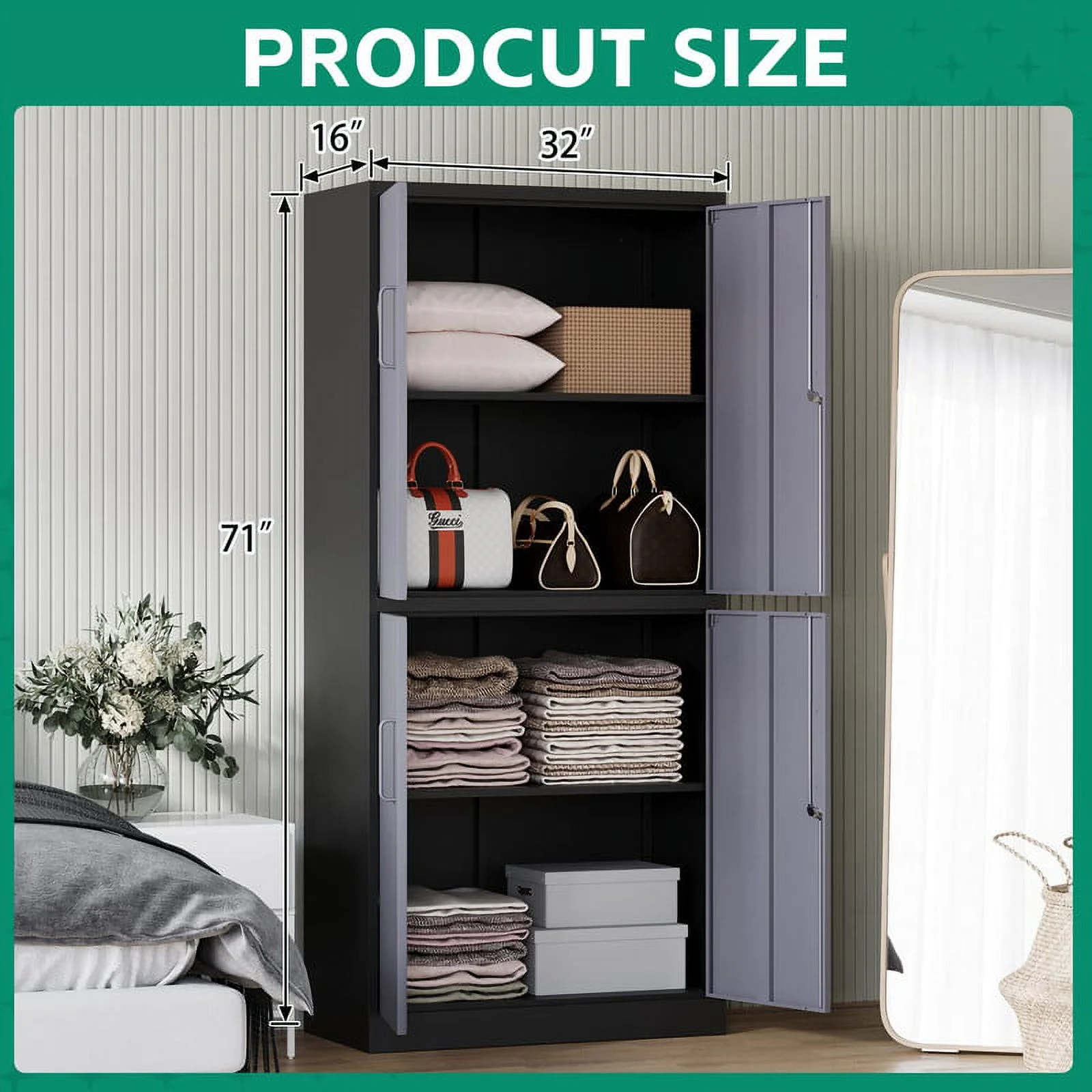 MIIIKO 71" Metal Storage Locker Metal Garage Locker Cabinets with Locking Door and 4 Adjustable Shelves, Steel Classic Storage Cabinet for Home, School, Office, Garage - Image 41
