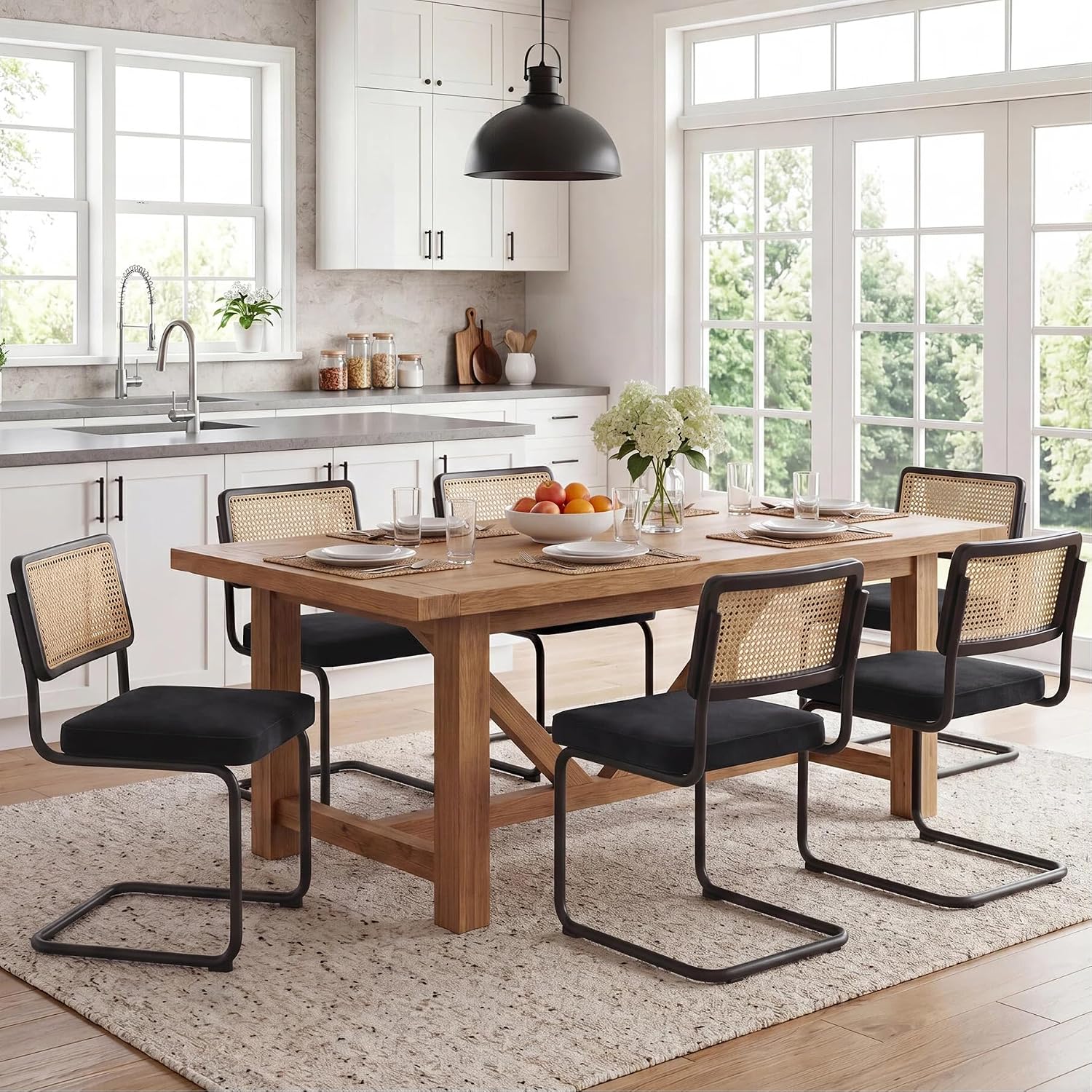 Natural Rattan Dining Chairs Set of 2, Modern Cesca Kitchen Chair - Image 11