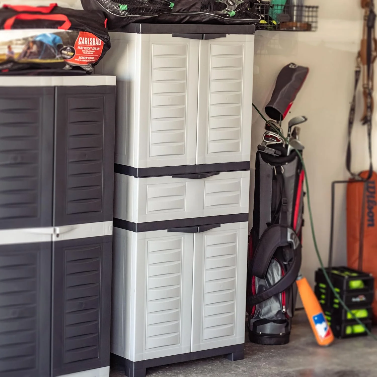 Plastic Garage Storage Cabinet with 2 Adjustable Shelves - 57" H - Garage, Office, Home, Laundry Room - Gray with Charcoal Trim - Image 7