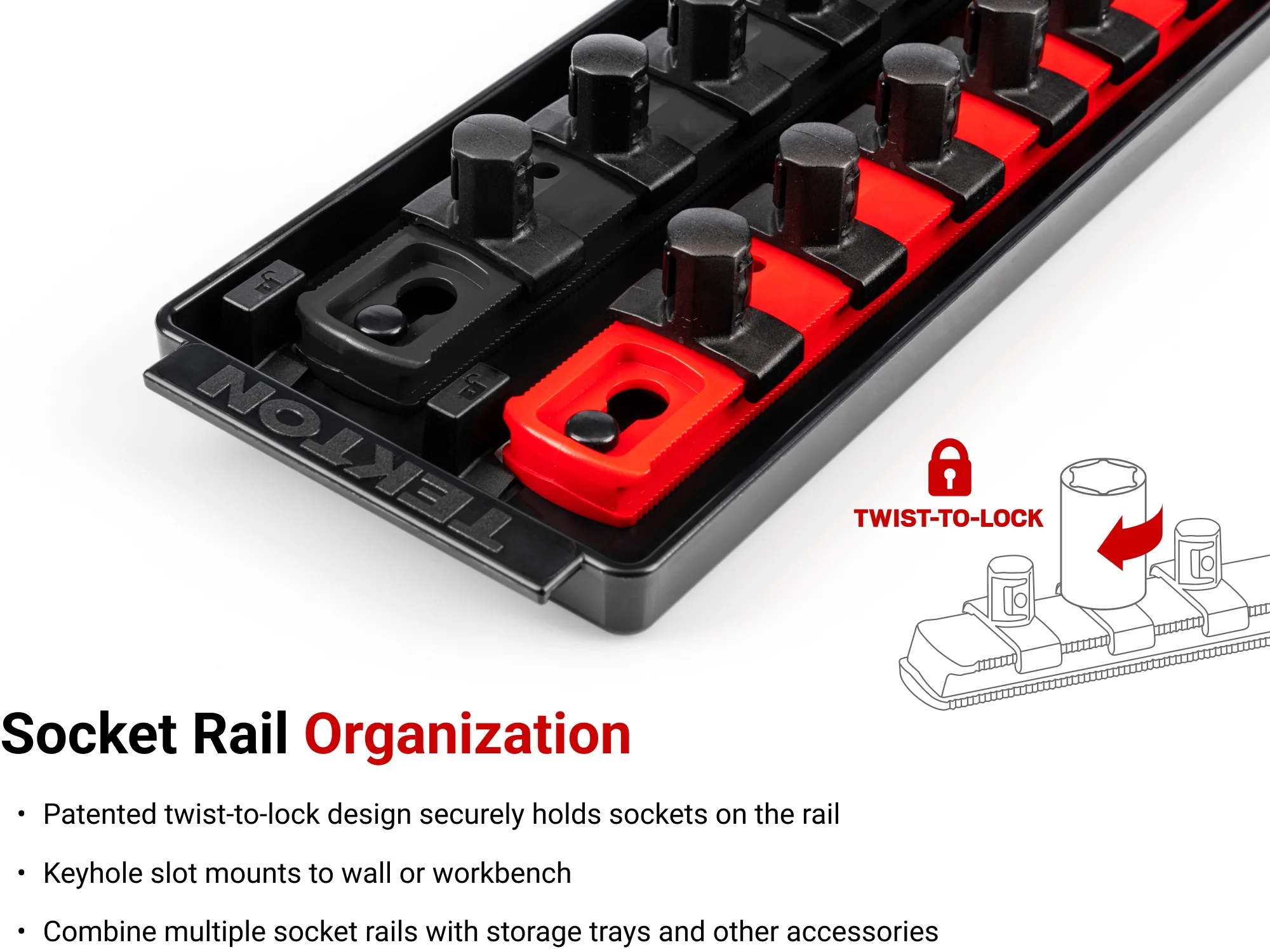 TEKTON 1/2 Inch Drive 12-Point Socket Set with Rails, 52-Piece (3/8-1 in., 10-24 mm) | SHD92214 - Image 6