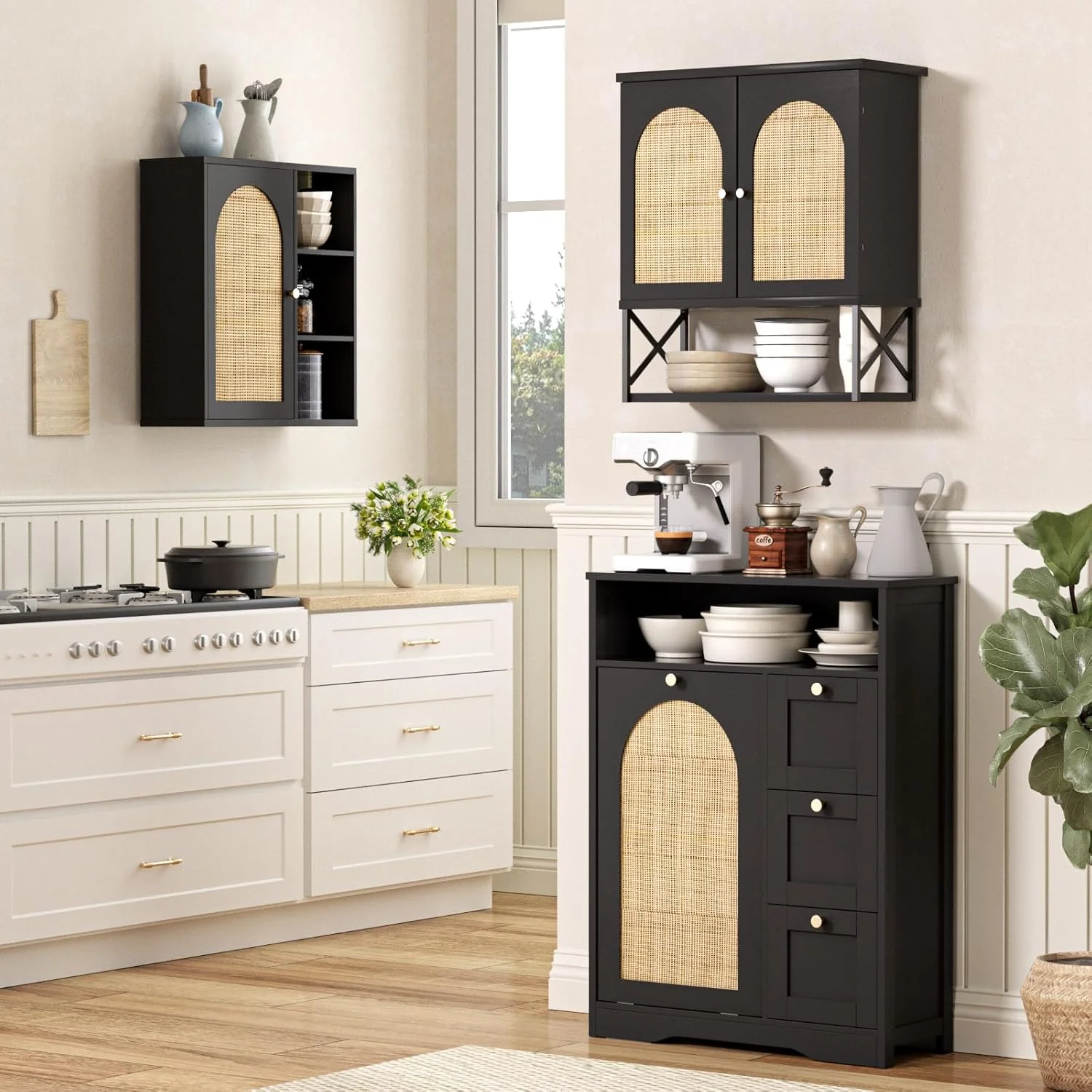 VEANERWOOD Rattan Bathroom Wall Storage Cabinet with Double Doors and Adjustable Shelves, Medicine Wall Storage Cabinet for Kitchen, Toilet, Bathroom - Image 11
