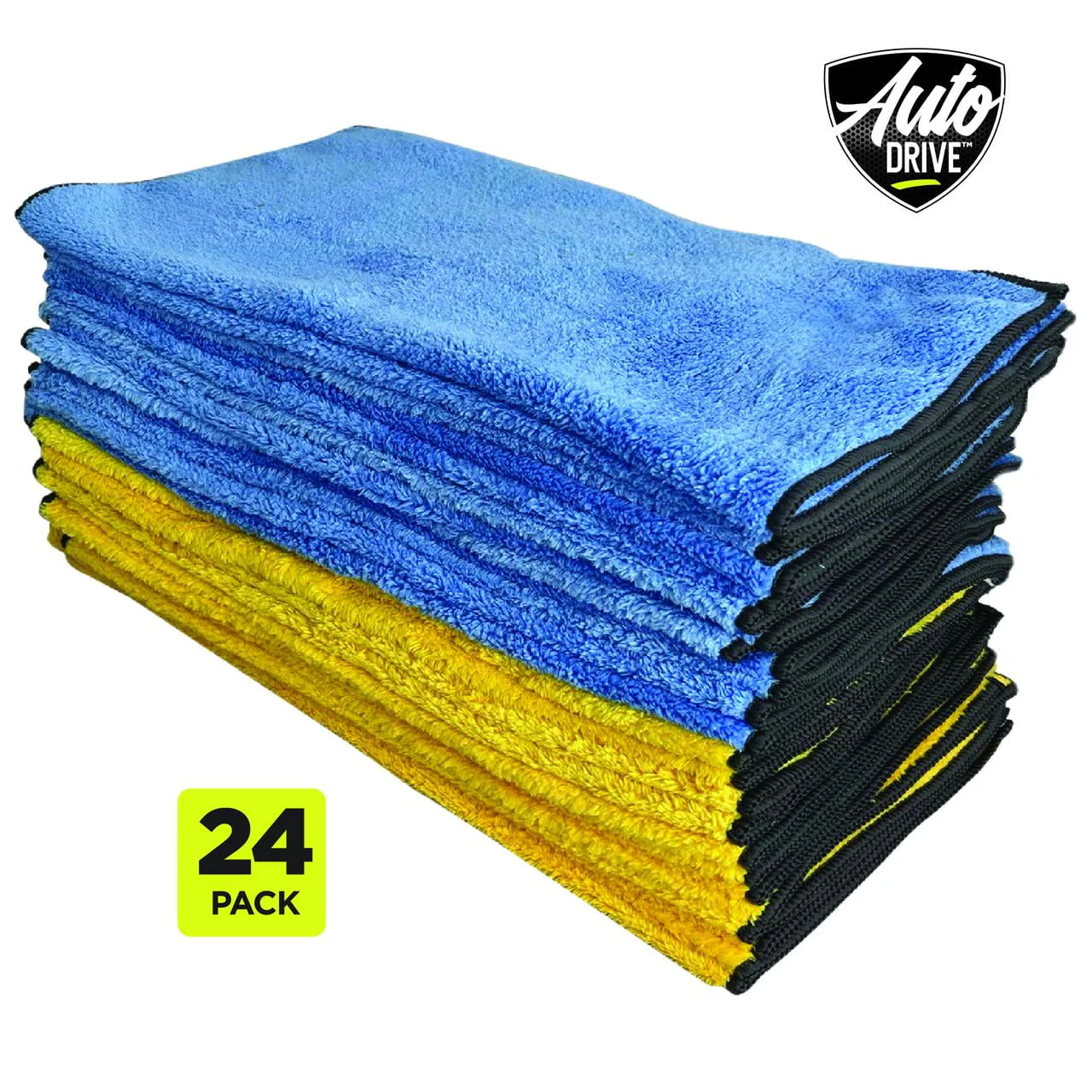 Auto Drive Coral Fleece Multi-Purpose Microfiber Towel, Cleaning, Detailing, 24 Pack, Blue & Yellow - Image 2