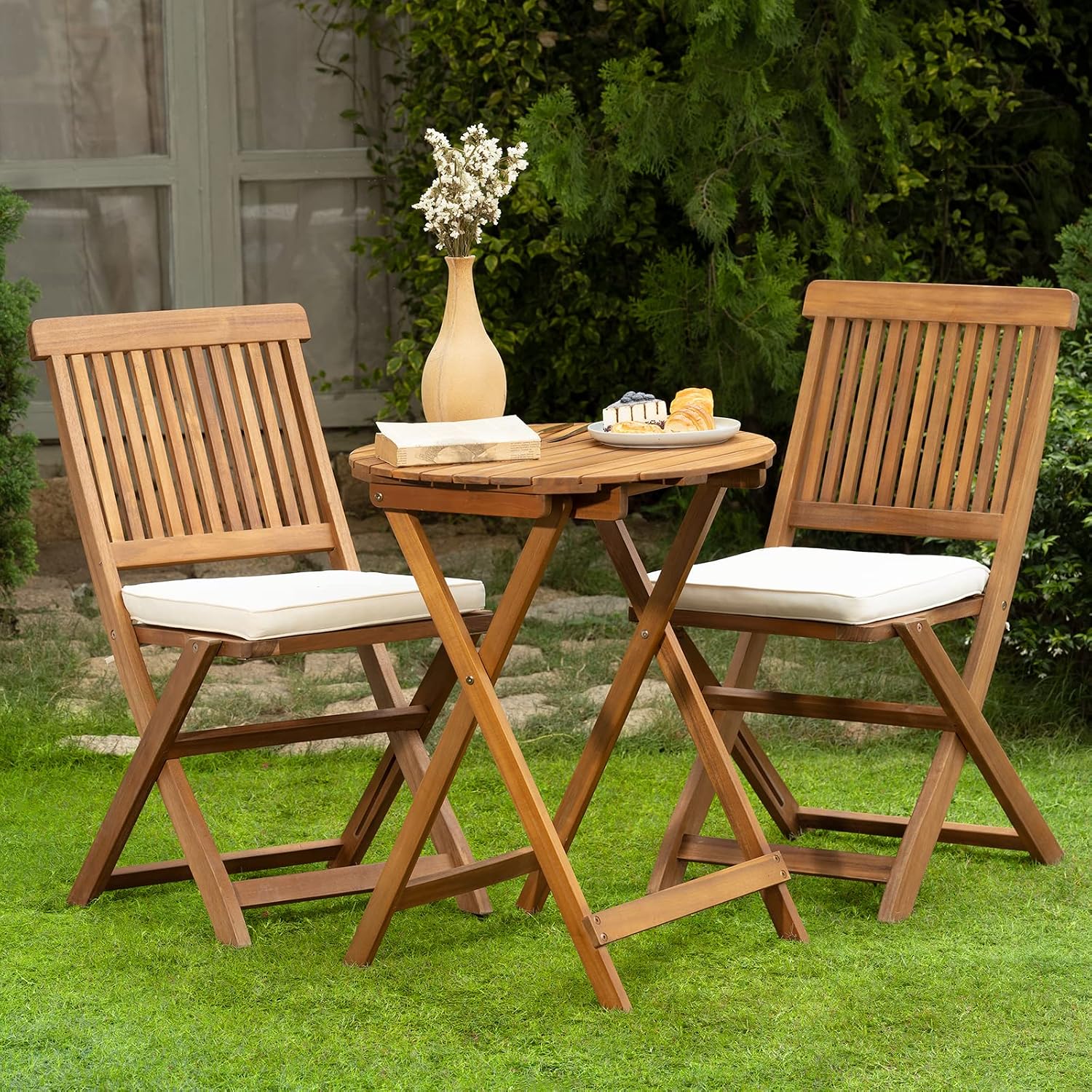 Heavy Duty 500lbs Weight Capacity Wicker Bistro Table and Chairs Set of 2 with Premium Olefin Fabric Soft Cushions - Image 10