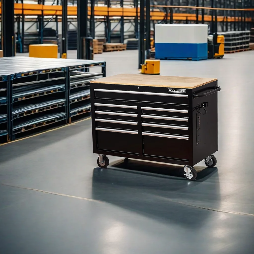 Rolling Tool Chest Extra-Deep 46In 9-Drawers, Mobile Tool Storage Cabinet/Work Bench with Wooden Top/Power Strip, Equipped with Casters, Handle, Liner, and Locking System, 1200 lbs Capacity - Image 6
