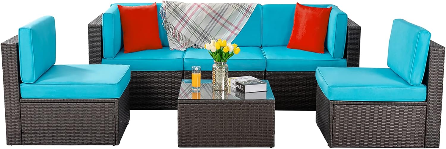 5-Piece All-Weather Patio Furniture Set with Ottoman, Outdoor Wicker Conversation Sofa Set with Cushions for Garden, Deck & Backyard - Image 28