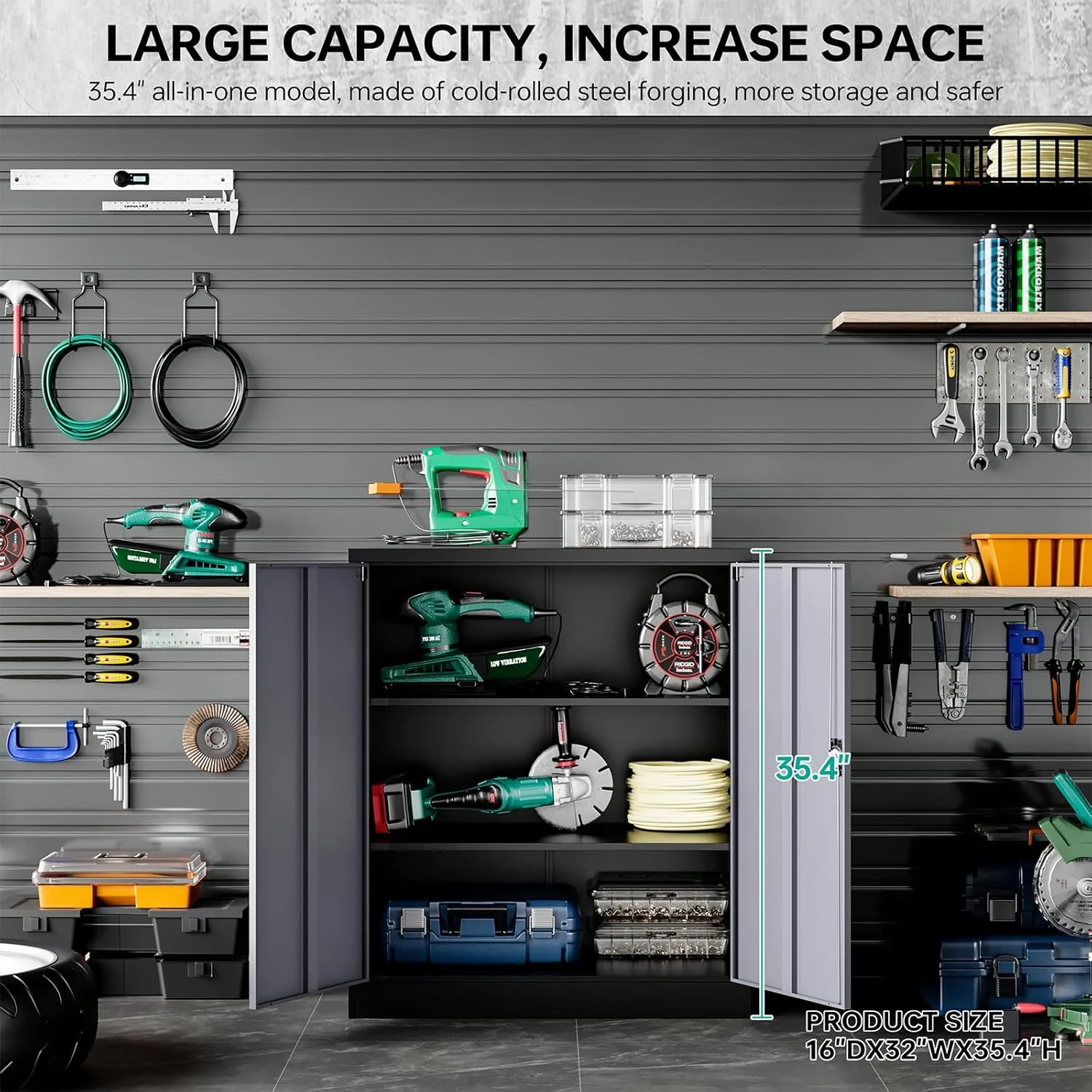 HLL 36 inch Metal Storage Cabinet with Doors and Shelves,Small Black Locking Garage Cabinet,Lockable Short Steel Cabinets for Home,Office,Shop,Garage - Image 12