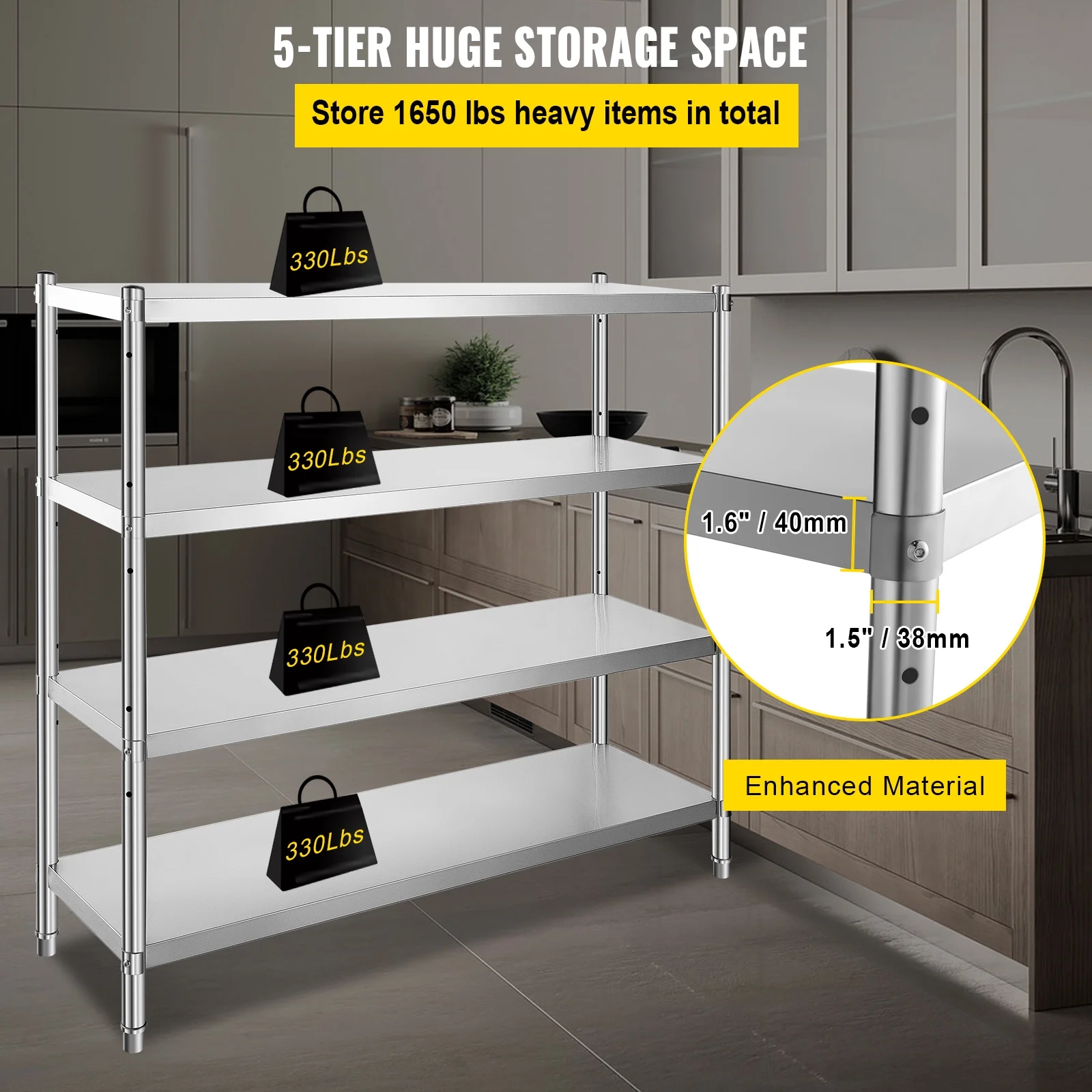 KFFKFF Storage Rack, Quad-Level Metal Shelves, Organizational Shelf Unit, Dimensions 70.9 x 17.7 x 59.1 Inches, Robust Storage Rack Shelving, Total Load Capacity 1320 Lbs, Height Modifiable - Image 6