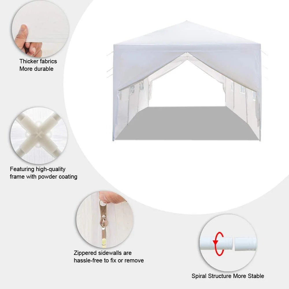 10'x30' Outdoor Patio Wedding Party Tent Heavy Duty Canopy Tent Gazebo, Waterproof UV Protection Tent with Spiral Tubes White(8 Removable Sidewalls 2 Doors) - Image 3