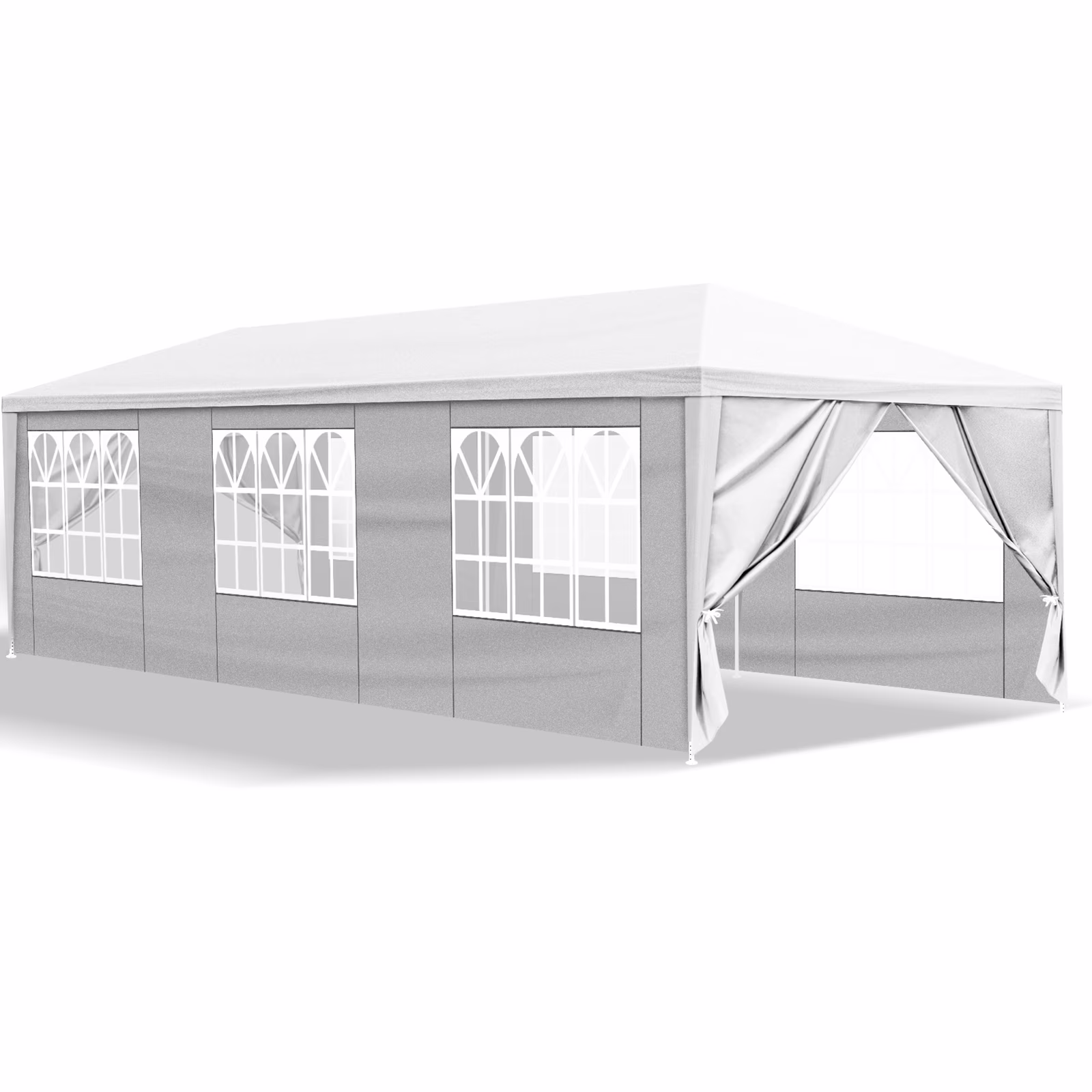 10'x30' White Outdoor Party Tent Gazebo - Waterproof PE Canopy with 8 Removable Sidewalls & Windows, Heavy Duty Iron Frame for Weddings, Events, Patios & Backyards