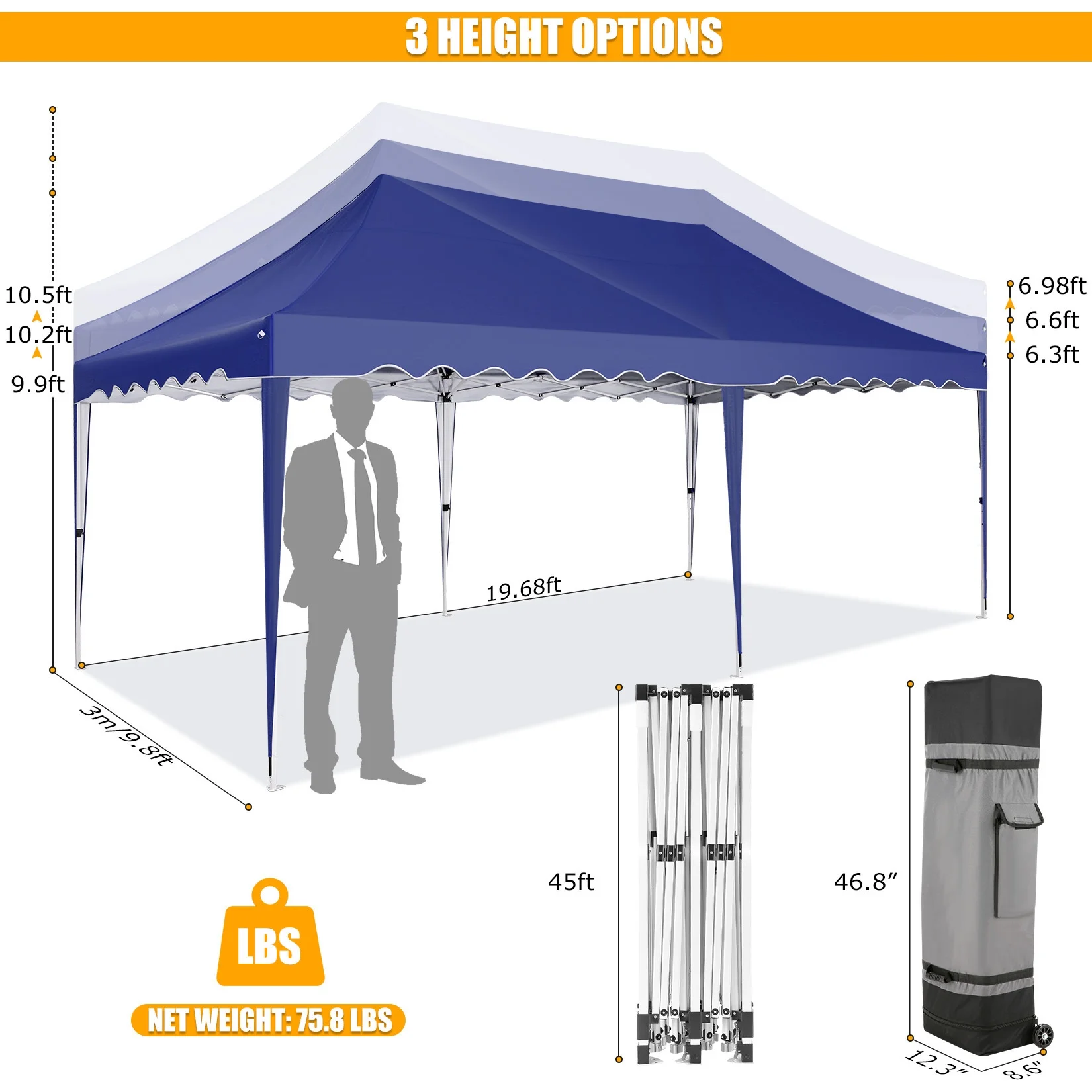 HOTEEL Canopy 10'x20' Pop Up Canopy Tent Heavy Duty Waterproof Adjustable Commercial Instant Canopy Outdoor Party Canopy Parties,Wedding,Outside Patio,Event,Backyard,White - Image 46