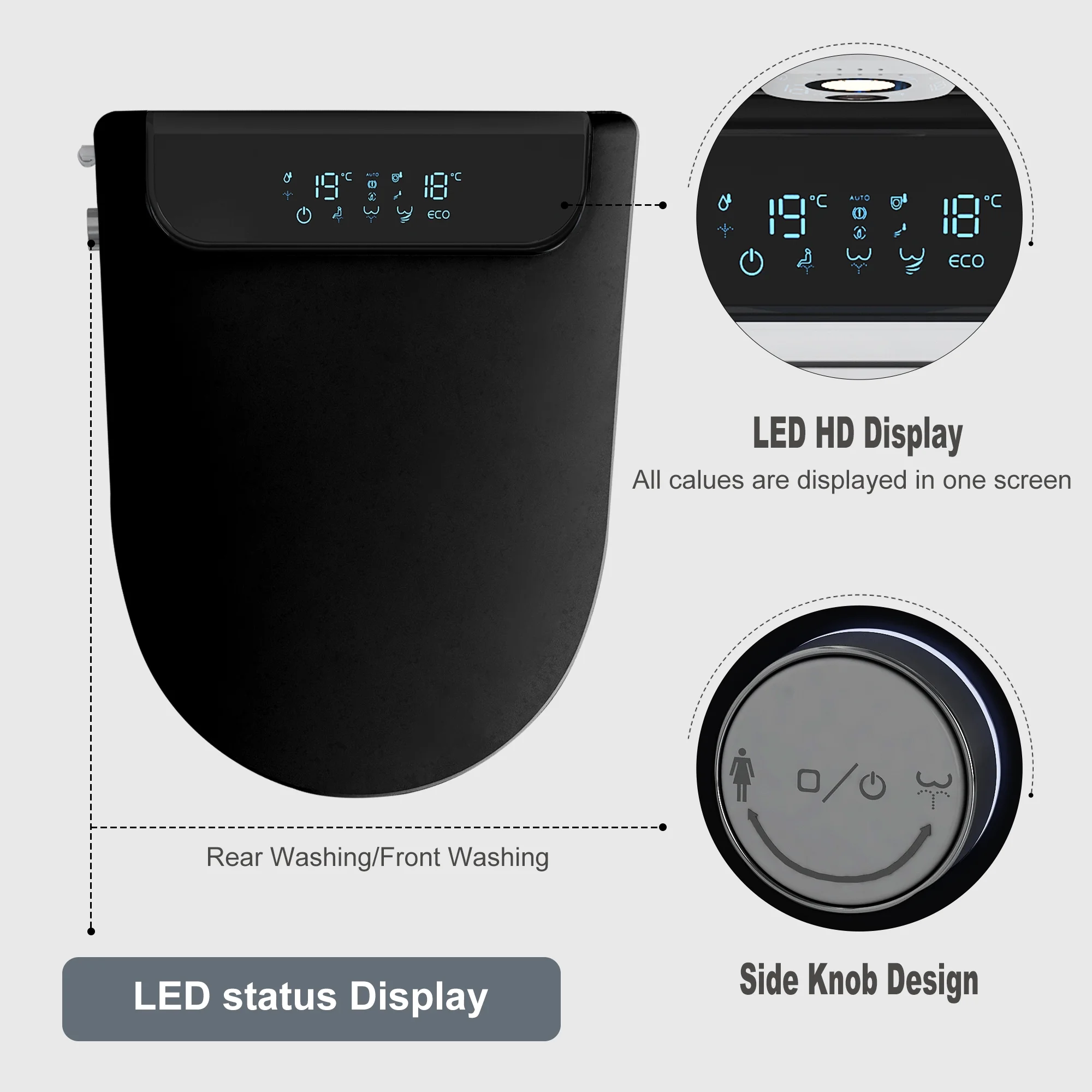 DELICOZE Electric Bidet Heated Smart Toilet Seat With Unlimited Heated Water,Toilet Seat Warmer, And Warm Air Dryer-Adjustable And Self-Cleaning, Automatic Open, BIG LED Screen - Image 3