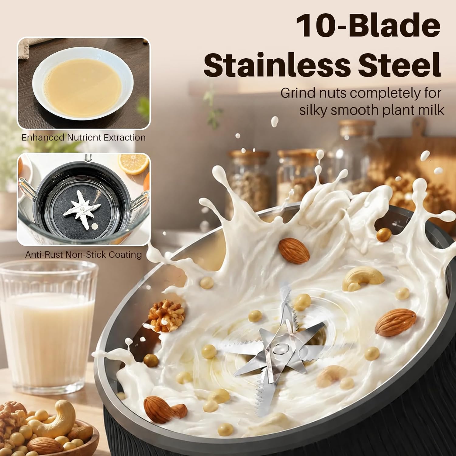 8-in-1 Nut Milk Maker with Silent Shield 12H Delay Start/Keep Warm 35oz - Image 4