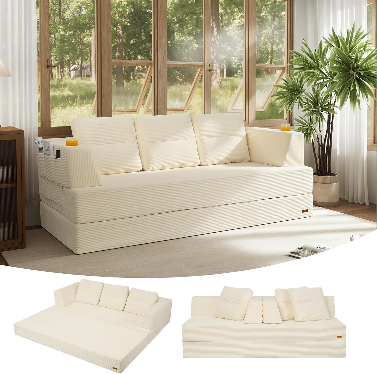 Convertible Futon Sofa Bed, 59" Folding Boneless Loveseat Small Couch - Image 11