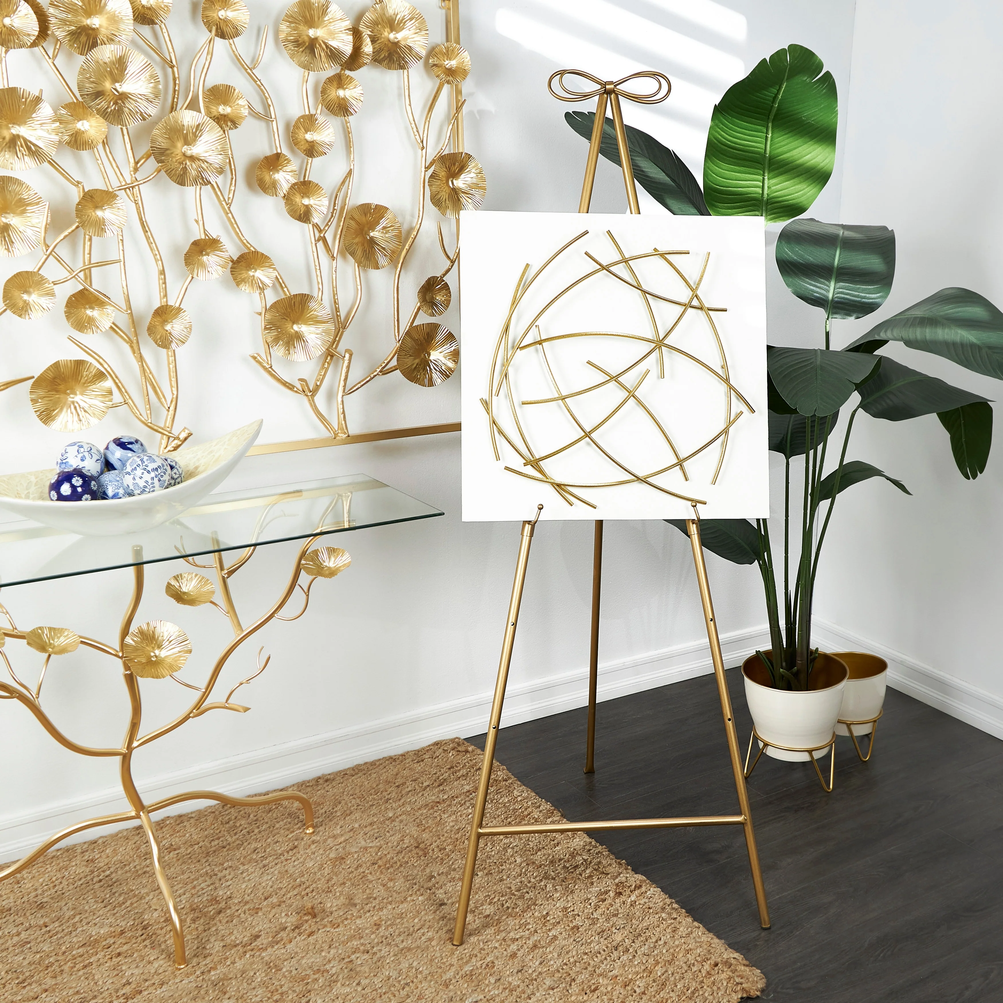 Tall Adjustable 3-Tier Metal Display Stand, Gold Floor Easel with Bow Top - Image 3
