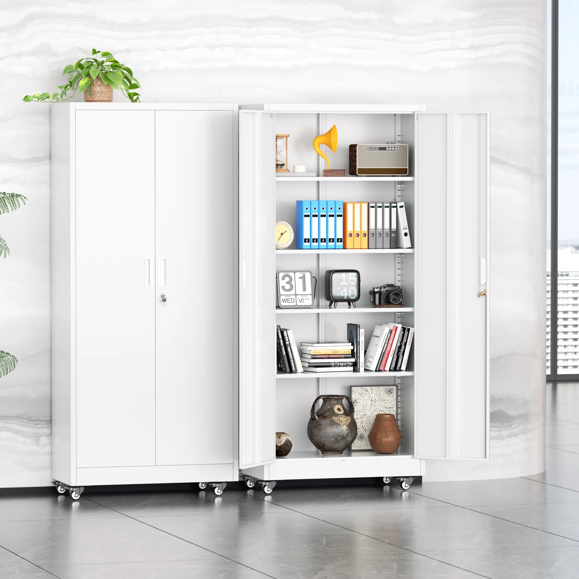 SOLAURA Metal Storage Cabinet with Wheels, 73" Garage Rolling Cabinet with Locking Door and 4 Shelves, Tool Cabinet on Caster for Home, Office, Black - Image 40