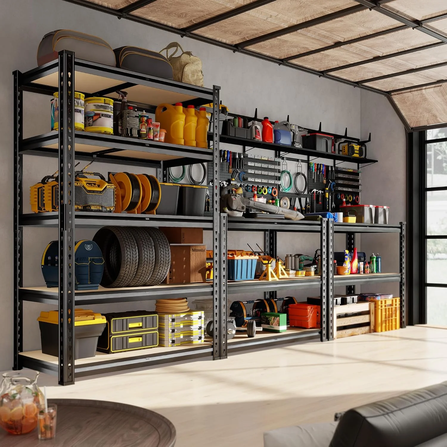 72.12" H Garage Shelving, Storage Shelves Load 2100LBS, 5-Tier Adjustable Shelving Unit with Thickened Wooden Boards for Multiple Scenarios, 72.12" H x 35.55" W x 11.85" D, Black - Image 7