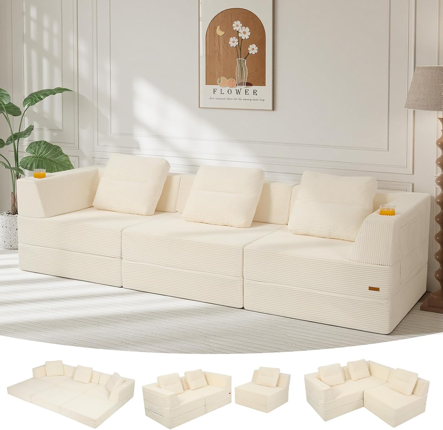 Convertible Futon Sofa Bed, 59" Folding Boneless Loveseat Small Couch - Image 8