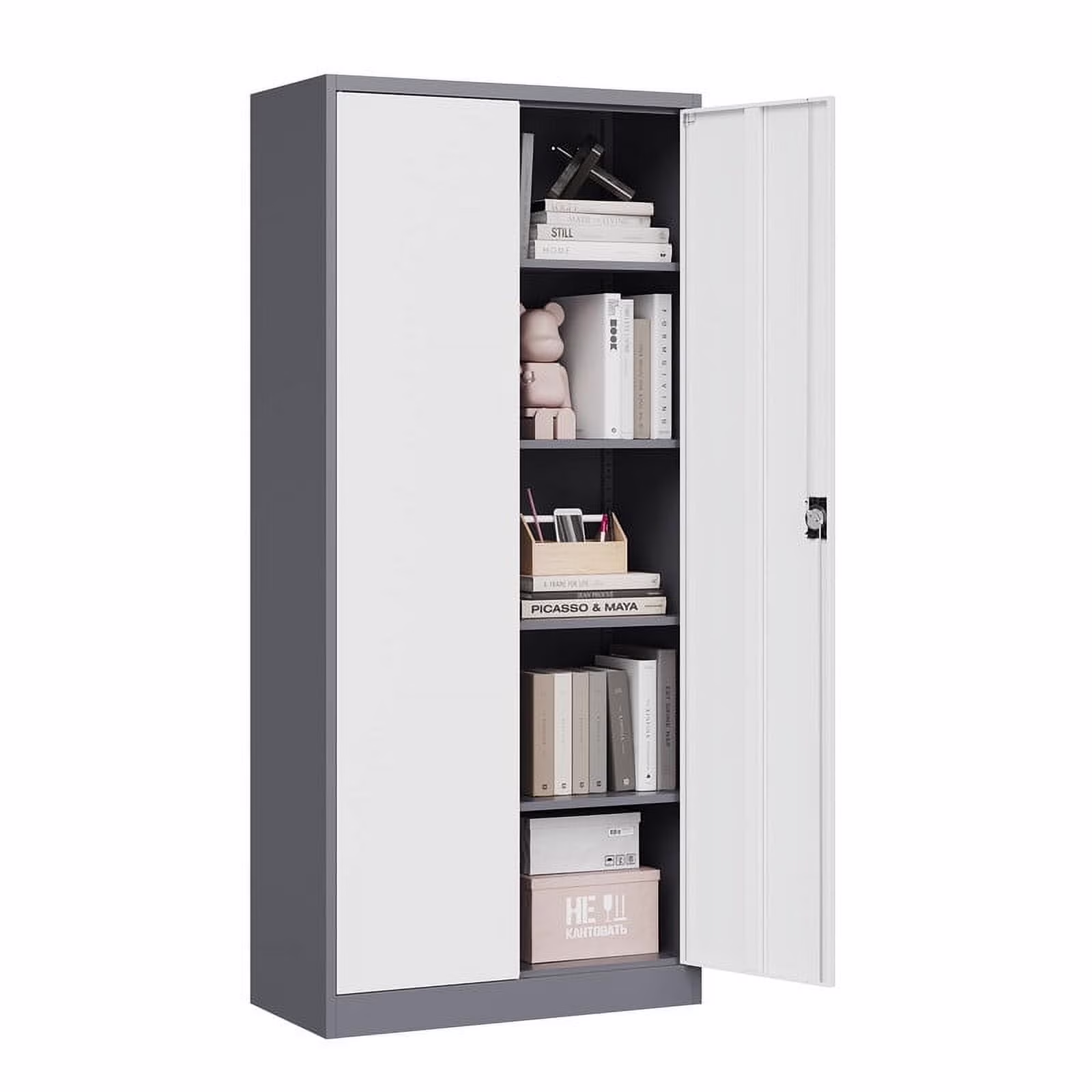 MIIIKO 71" Metal Storage Locker Metal Garage Locker Cabinets with Locking Door and 4 Adjustable Shelves, Steel Classic Storage Cabinet for Home, School, Office, Garage - Image 3